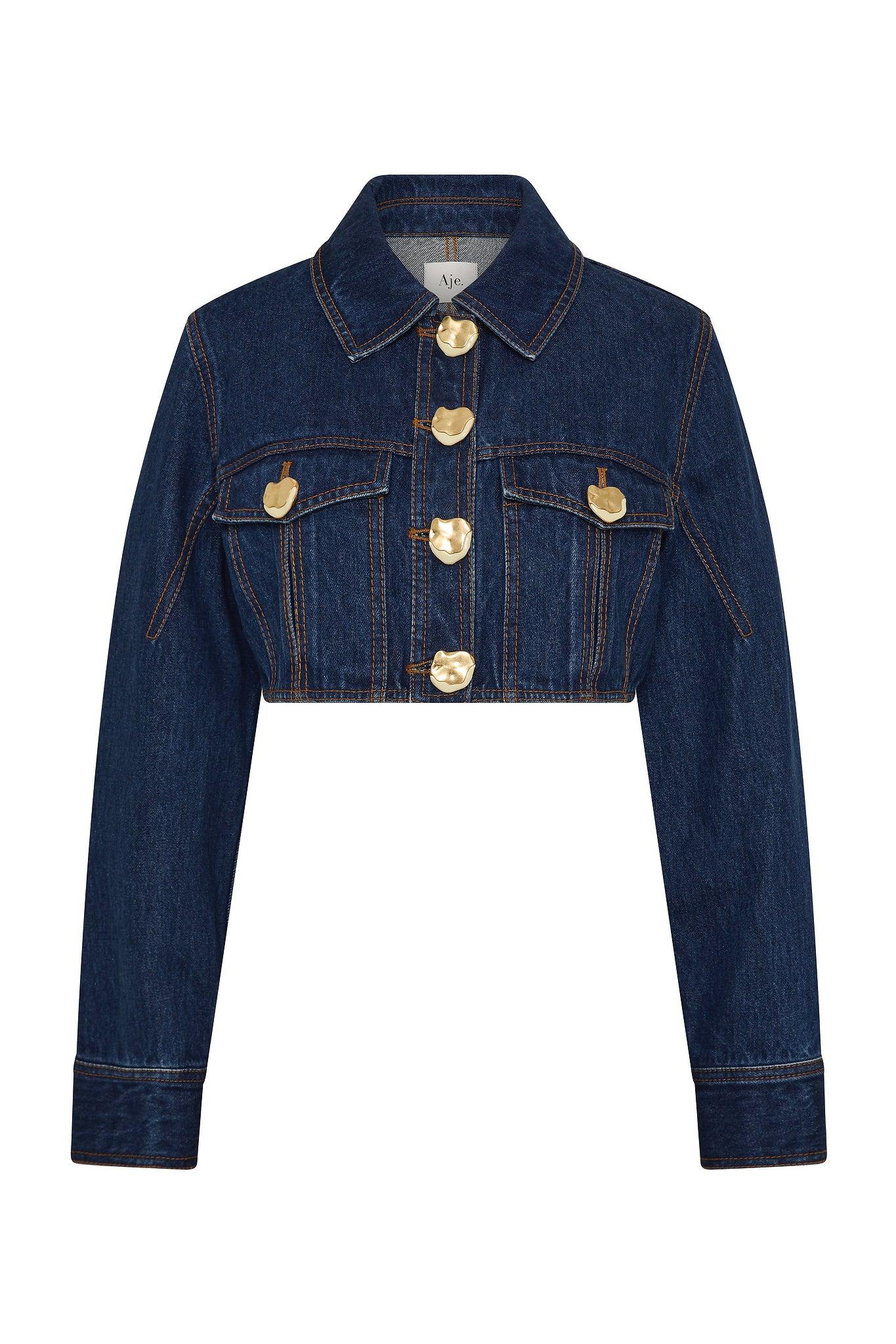 Genesis Cropped Denim Jacket-DARK CLASSIC WASH / 8 Product Image