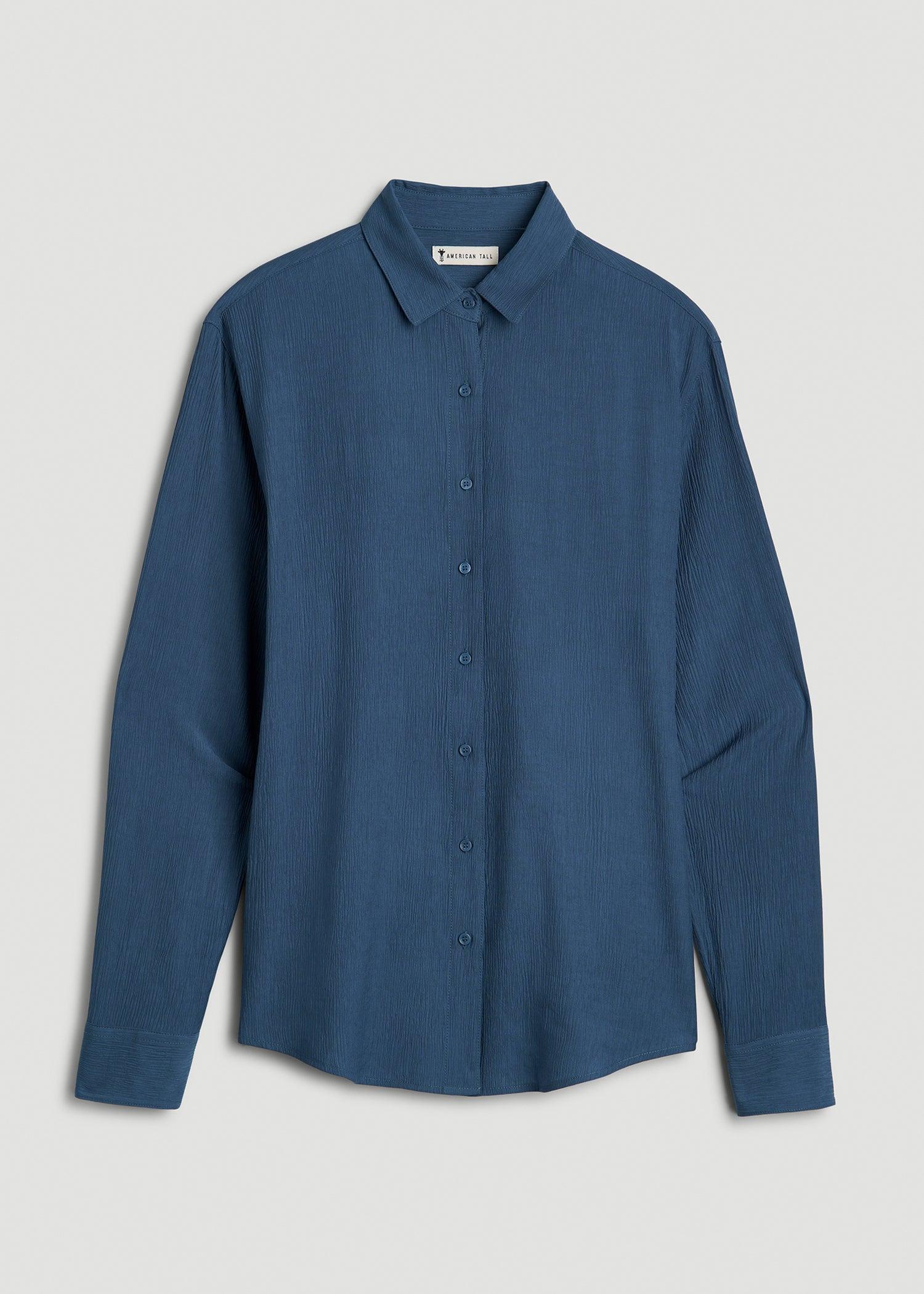 Long Sleeve Crinkle Blouse for Tall Women in Flag Blue Female Product Image