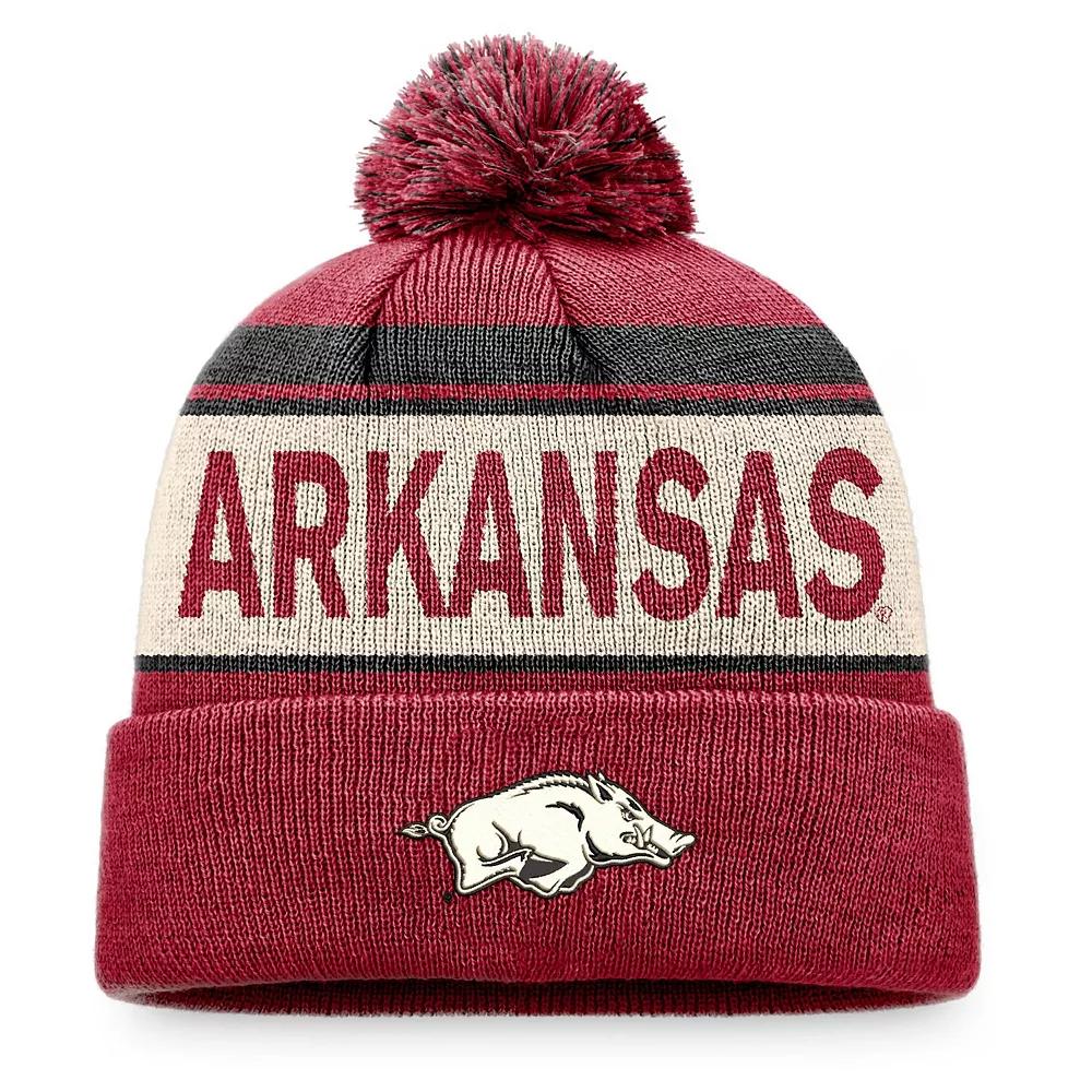 Men's Top of the World Cardinal Arkansas Razorbacks Prime Cuffed Knit Hat with Pom, Red Product Image