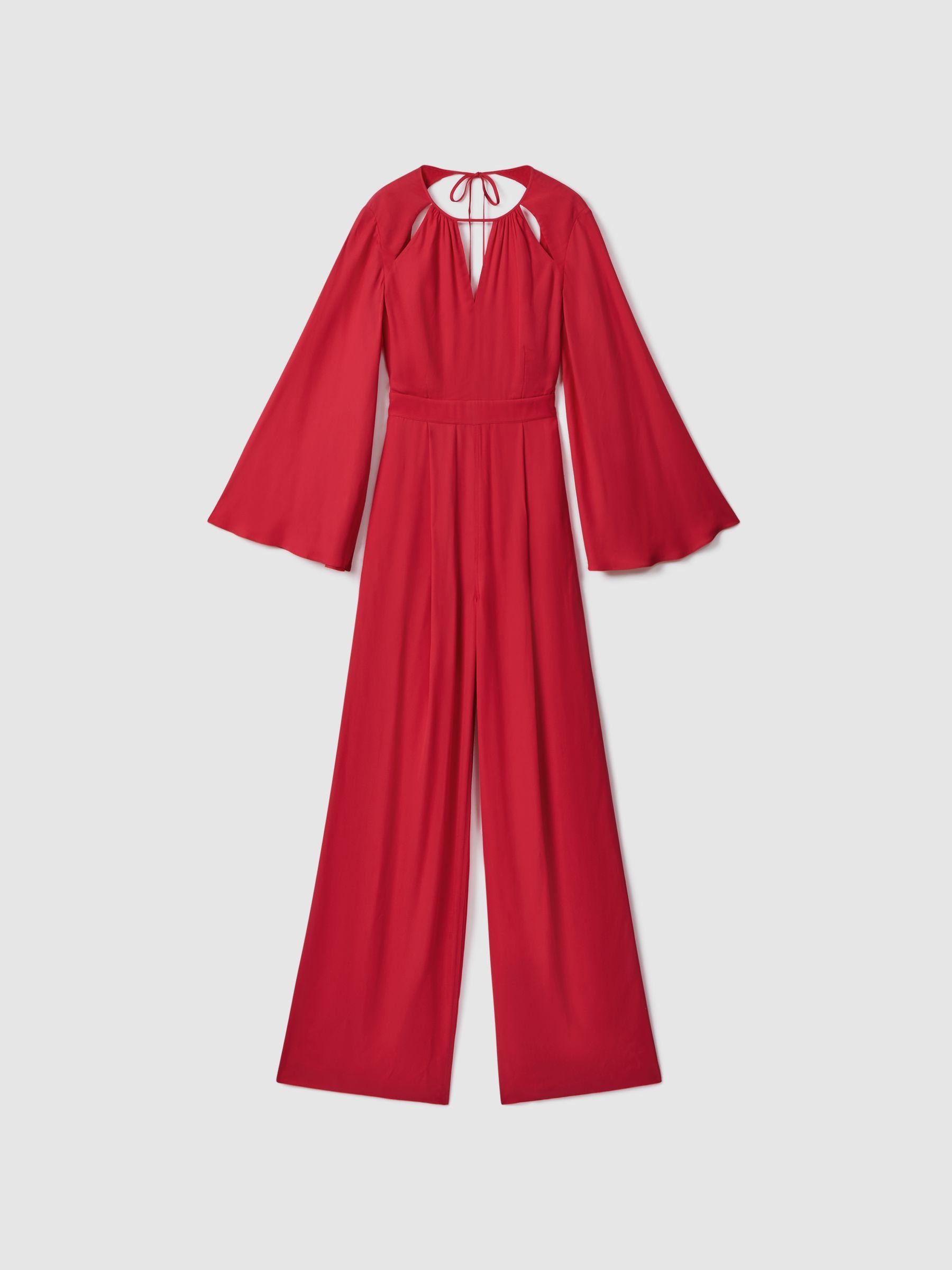 Cut-Out Flared Sleeve Jumpsuit in Coral Product Image