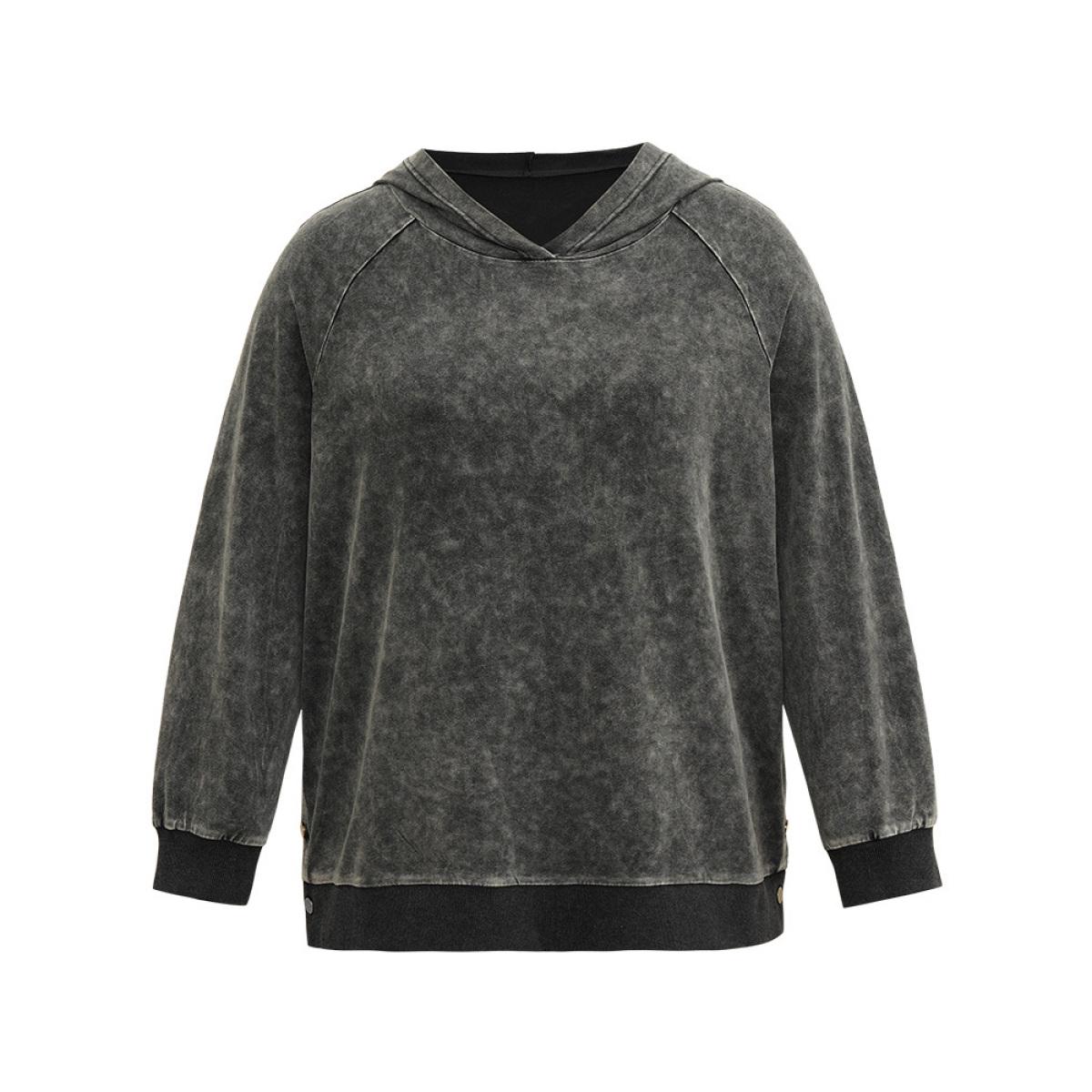 Plus Size Contrast Patchwork Hooded Raglan Sleeve Sweatshirt Women Black Casual Elastic cuffs Hooded Dailywear Sweatshirts BloomChic 18-20/2X Product Image