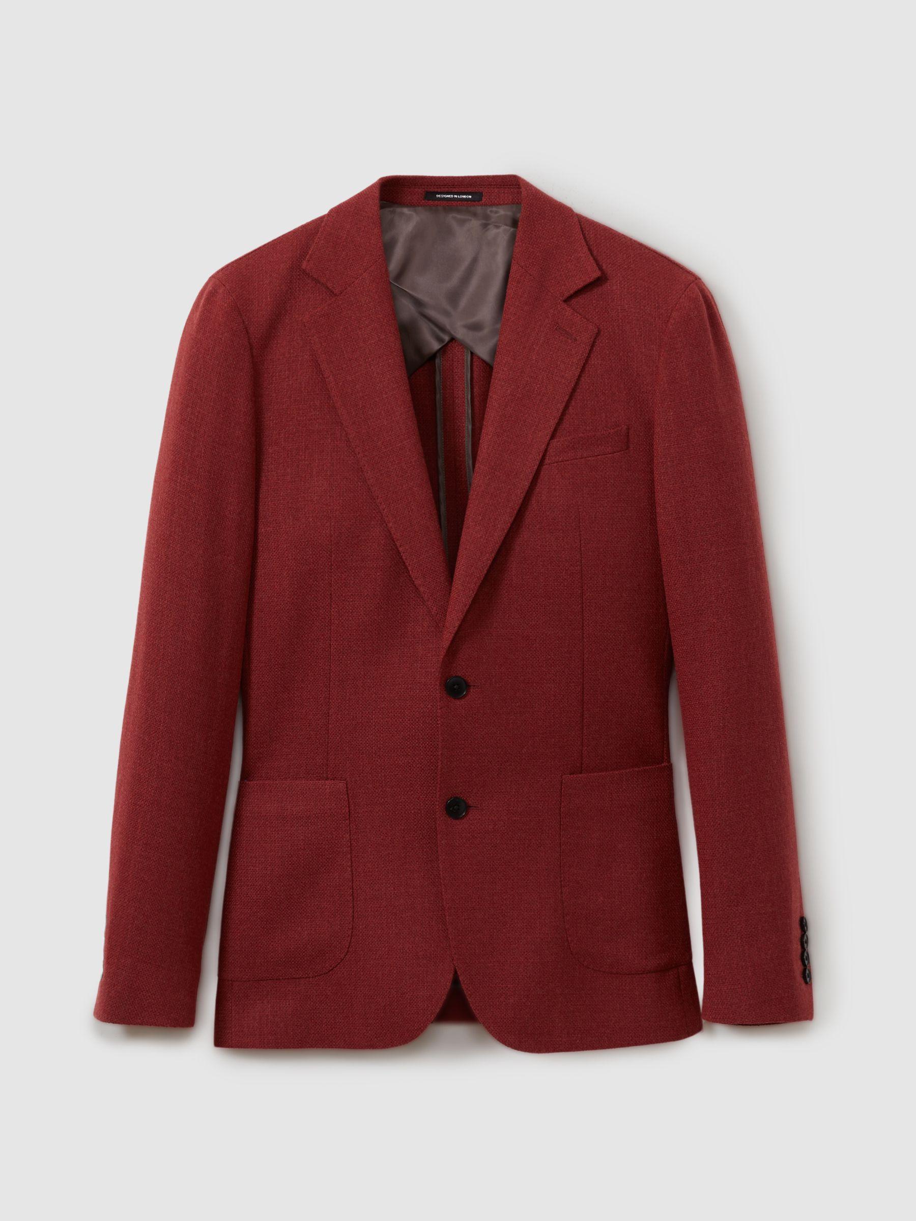 Single-Breasted Wool Blend Blazer Slim Fit in Rust Red Product Image