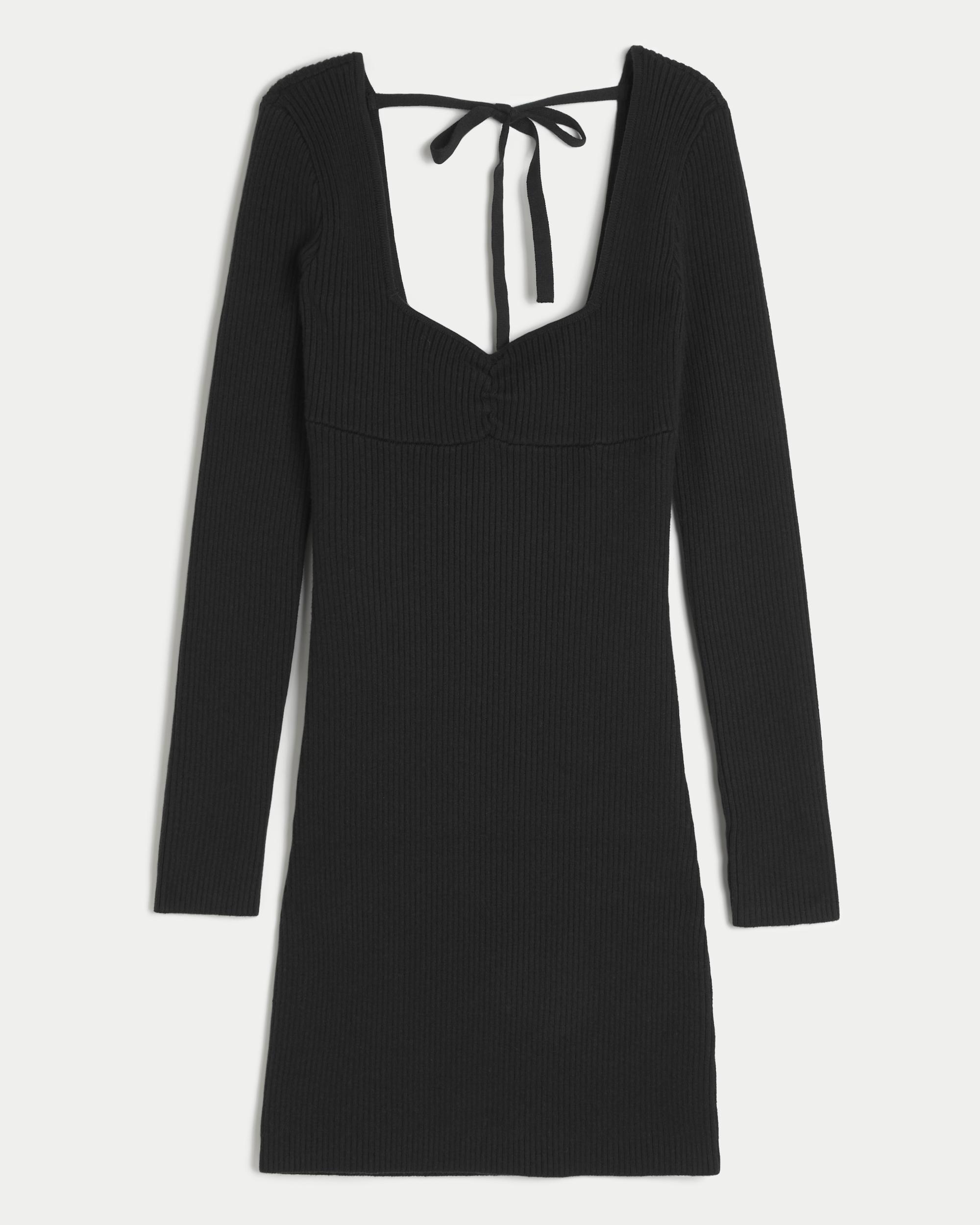 Long-Sleeve Cinch Bust Open-Back Sweater Dress Product Image