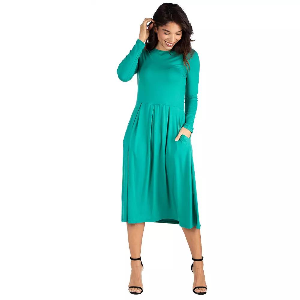 Women's 24Seven Comfort Apparel Long Sleeve Fit & Flare Dress with Pockets,  Product Image
