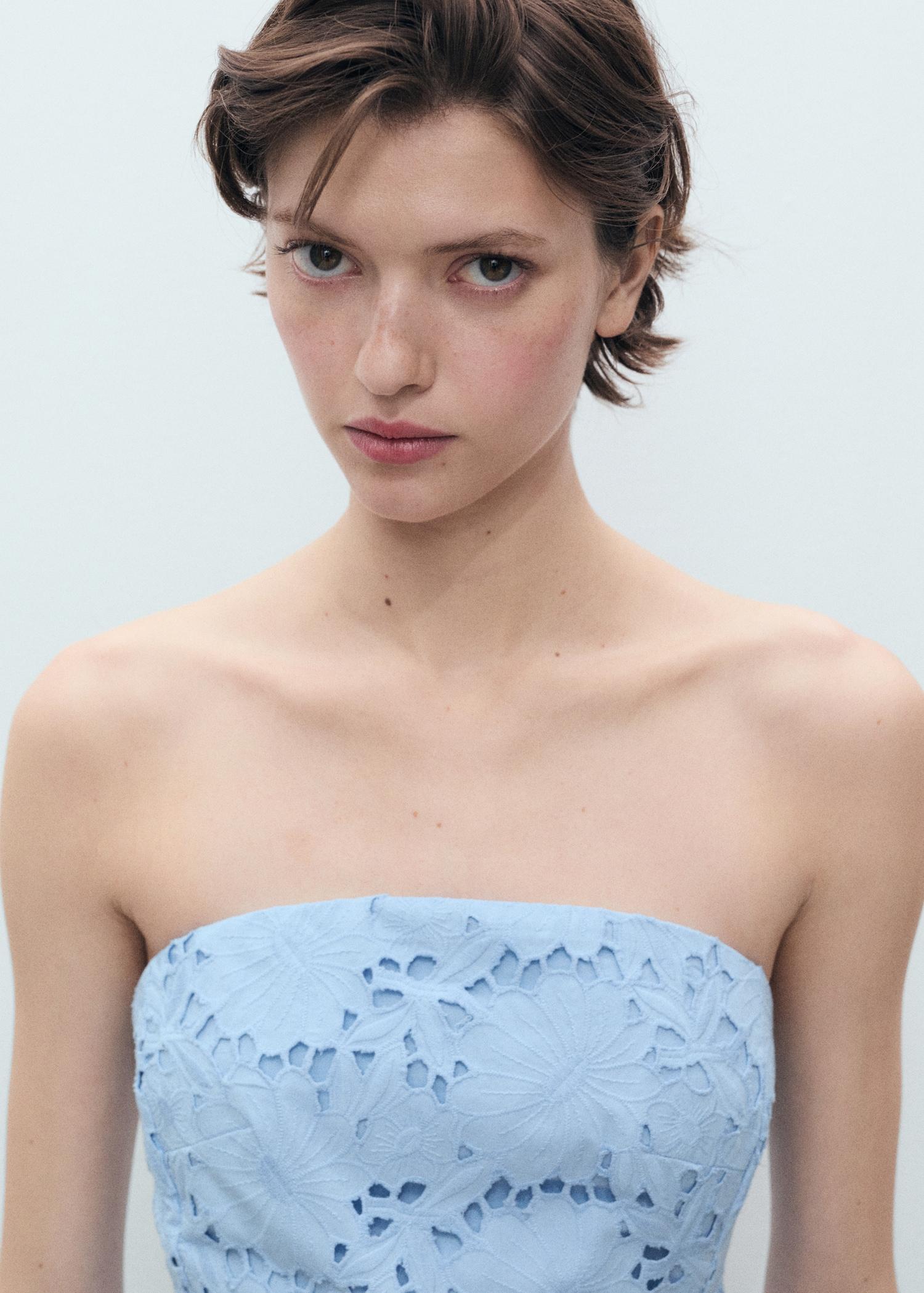 English embroidered strapless dress - Women | MANGO USA Product Image