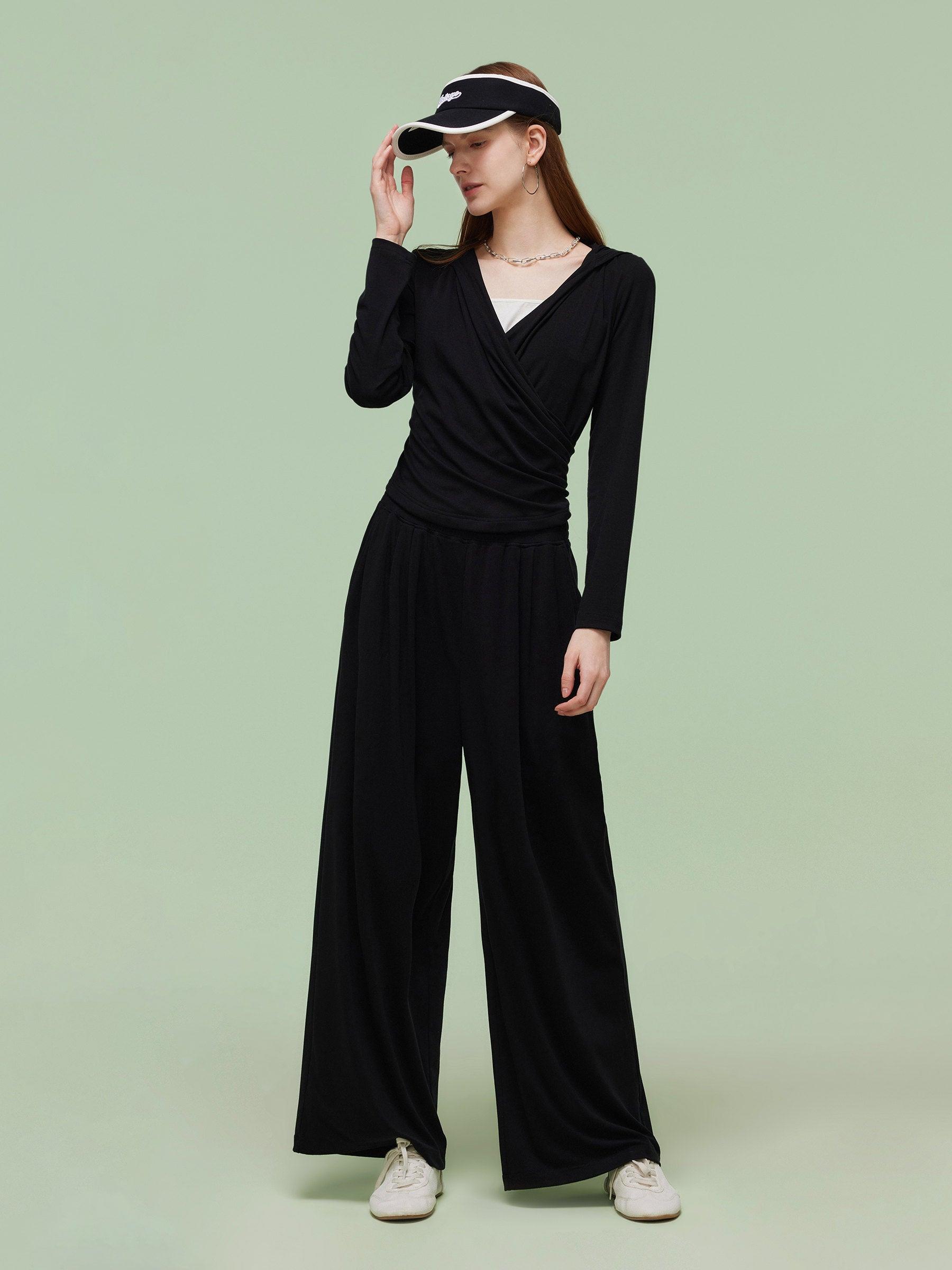 Tencel Blend Hoodie And Wide Leg Pants Two-Piece Set Product Image