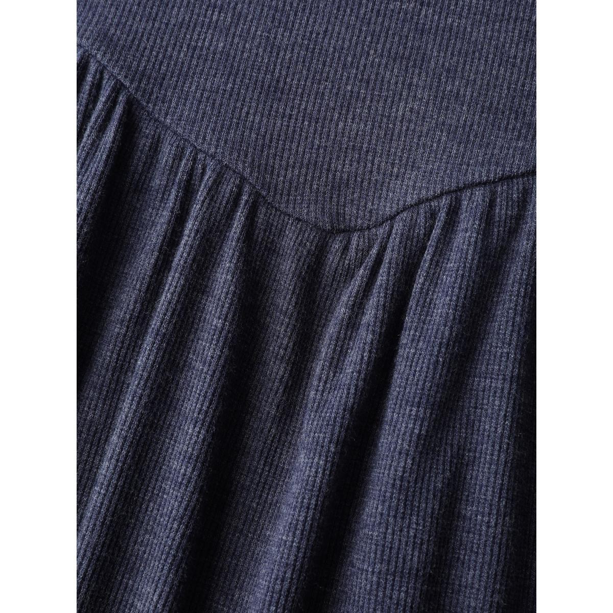 Plus Size Stretchy Waist Scoop Neck Knit Midi Dress Indigo Women Leisure Knit Dresses Bloomchic 10/M Product Image