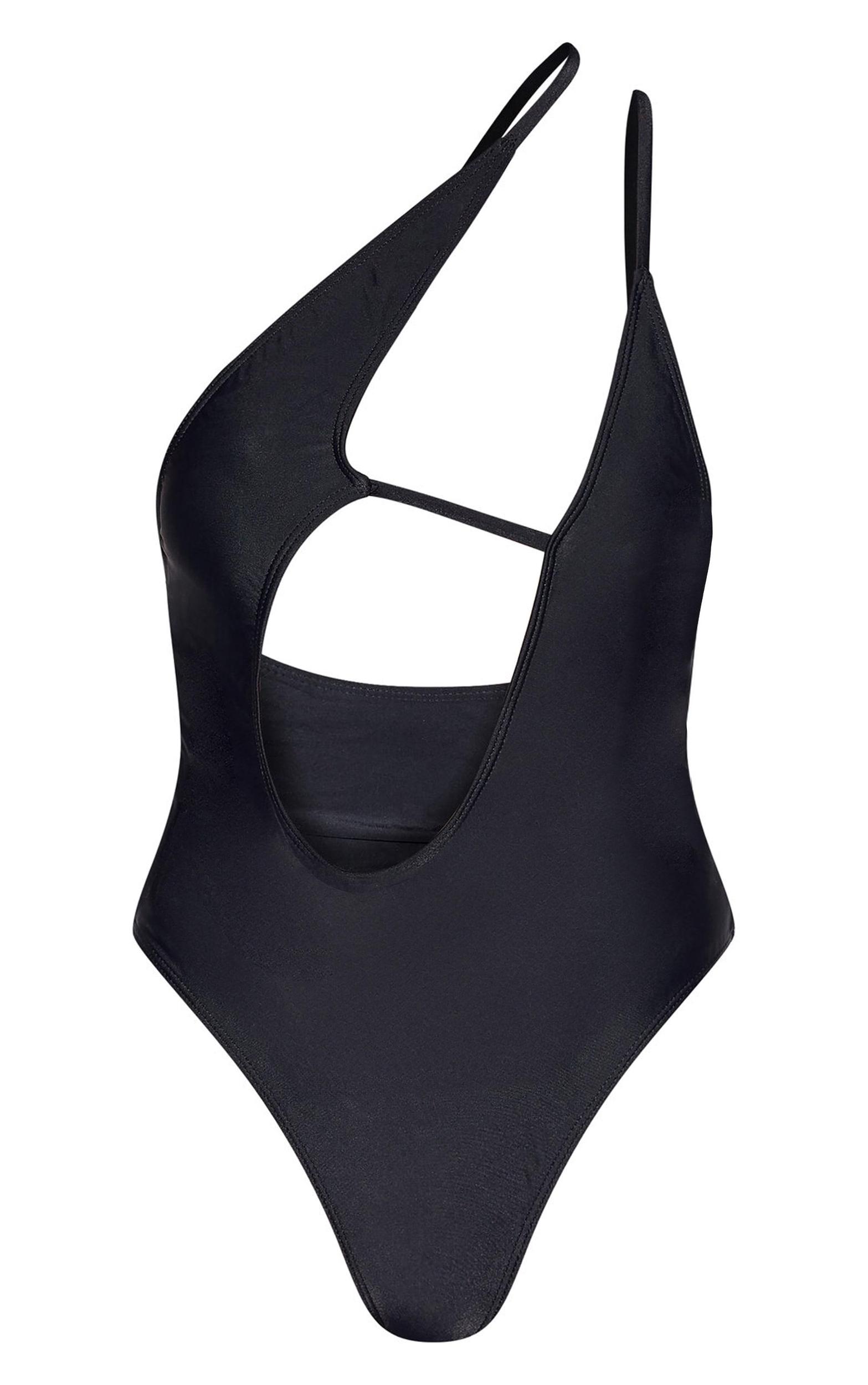 Black One Shoulder Cut Out Detail Swimsuit Product Image