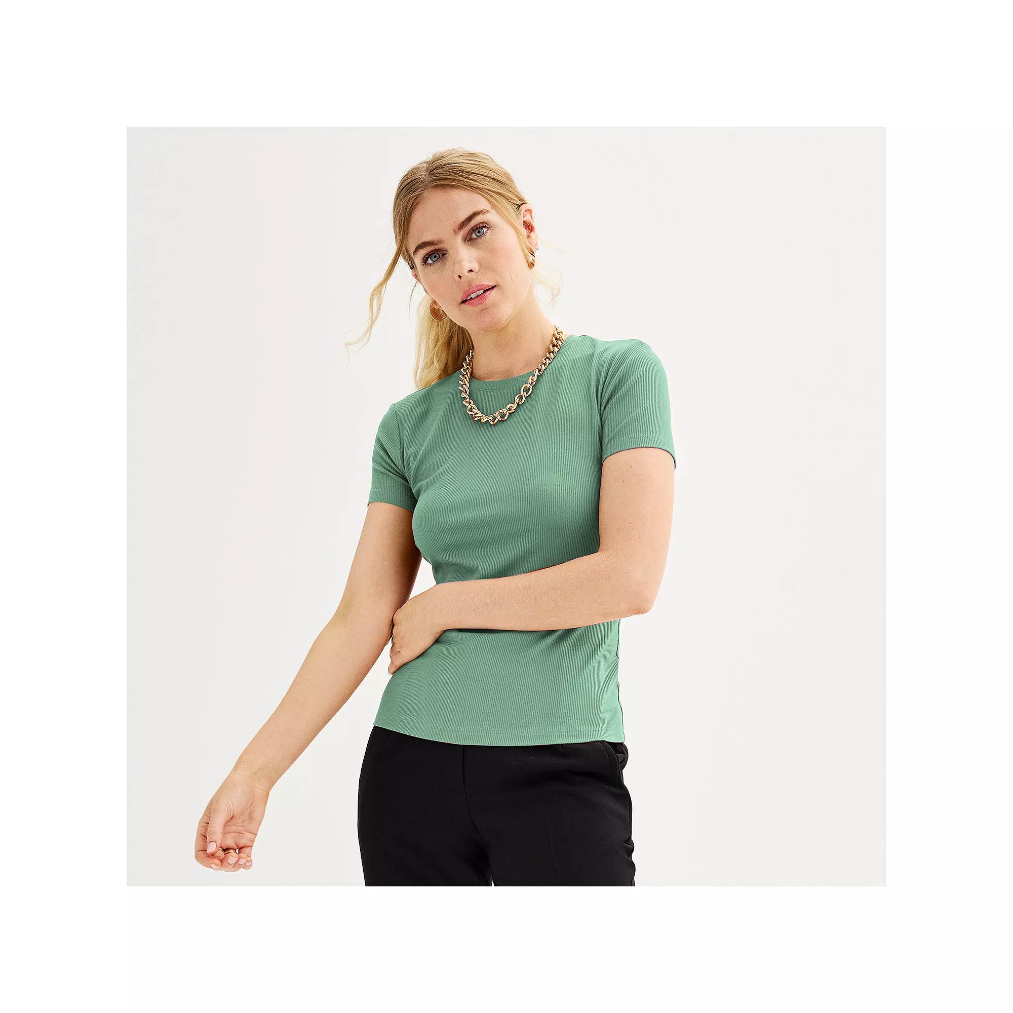 Women's Nine West Fitted Ribbed Crewneck Top,  Product Image