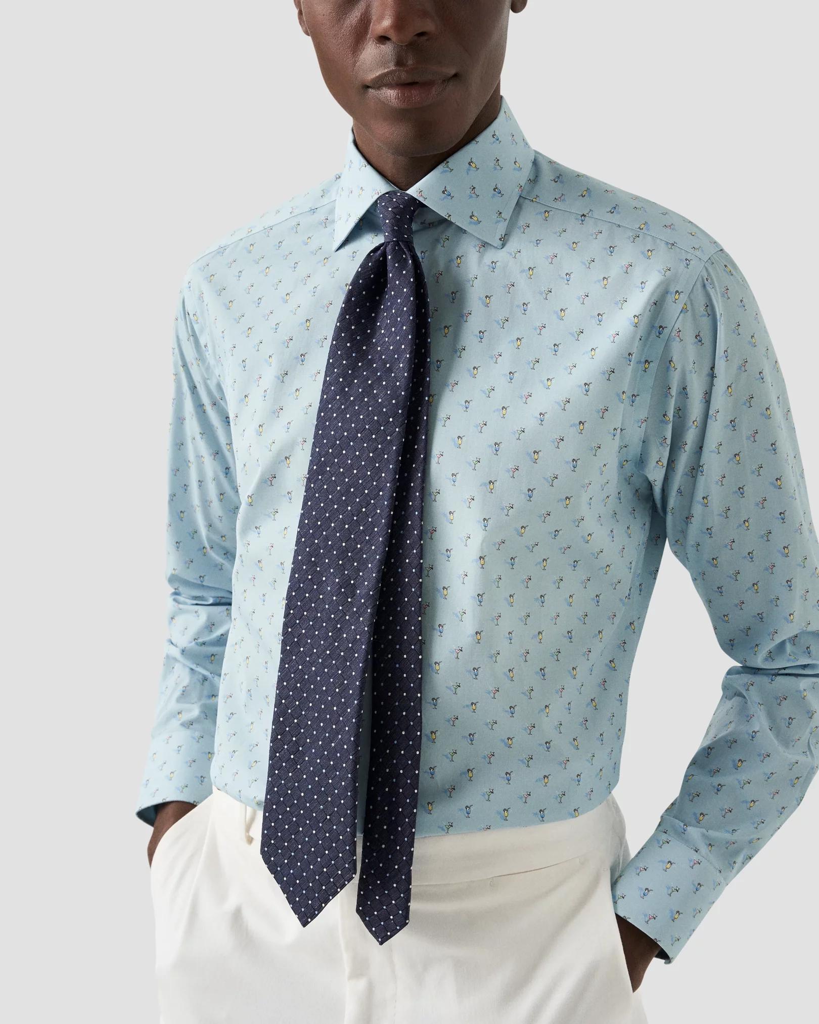 Eton Slim Fit Blue Dress Shirt with Cocktail Print Product Image
