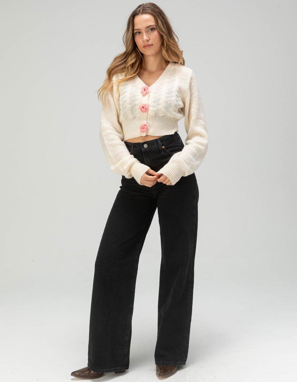 LOVE TREE Rose Womens Cropped Cardigan Sweater - IVORY Product Image