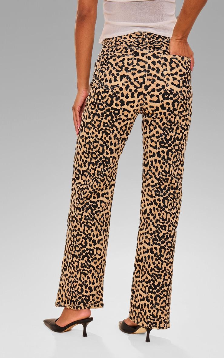 Brown Leopard Print Straight Leg Jeans Product Image