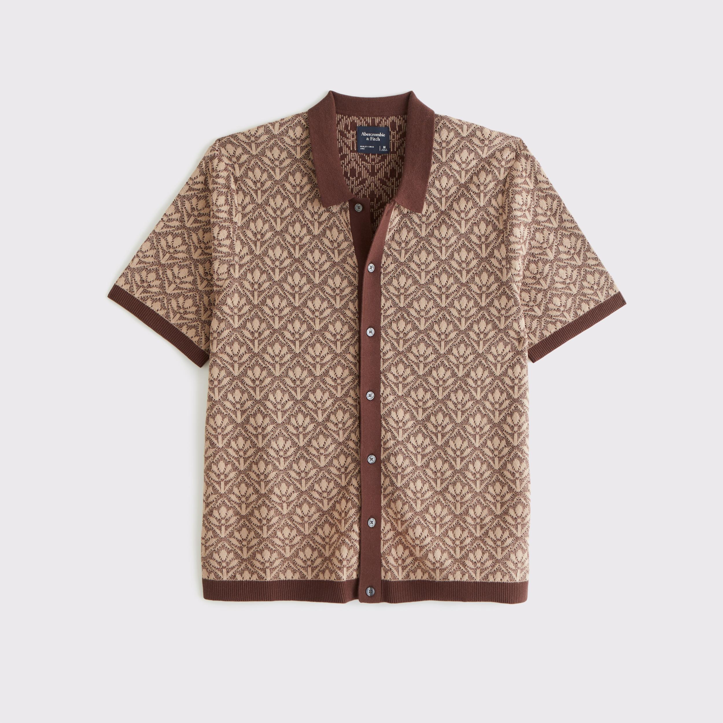 Jacquard Pattern Button-Through Sweater Polo Product Image