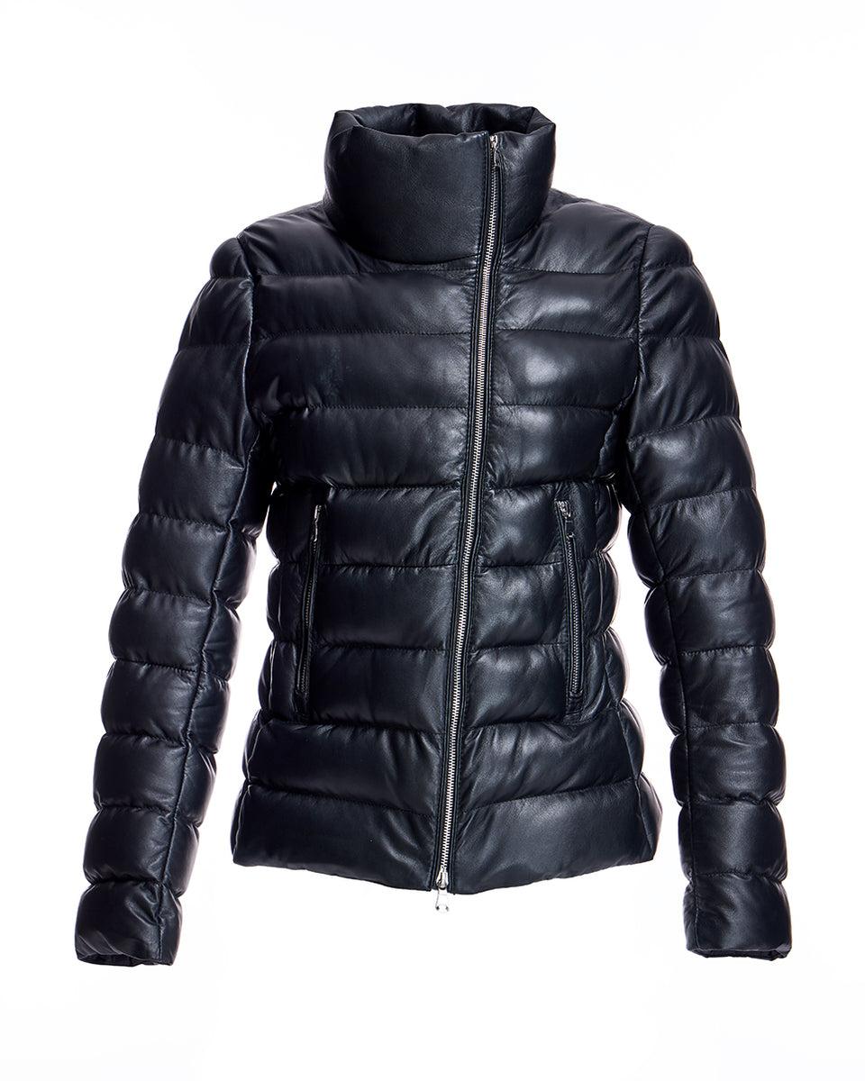 Horizontal Down Filled Leather Jacket Product Image