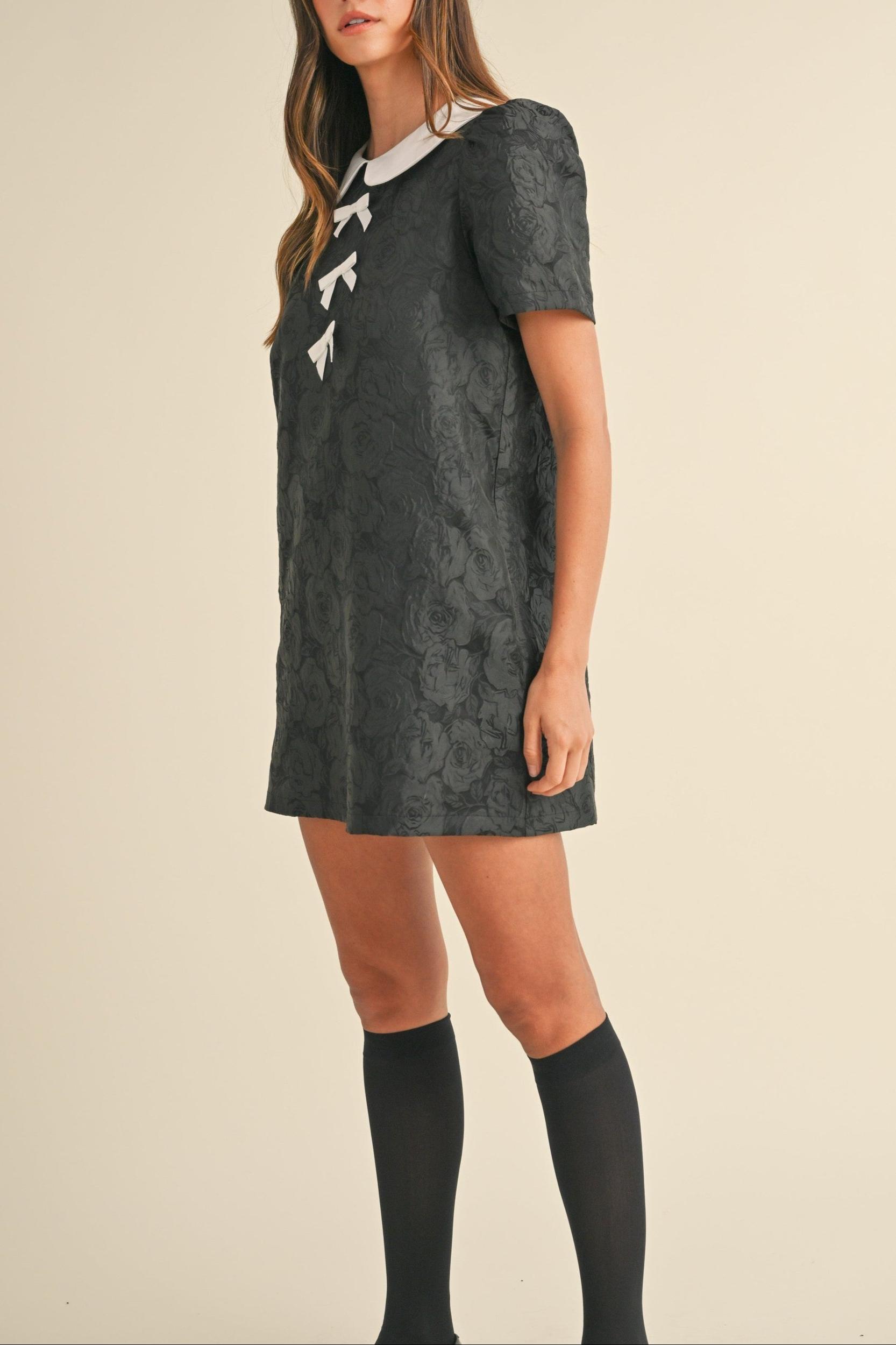 Floral Jacquard Peter Pan Collared Mini Dress Product Image