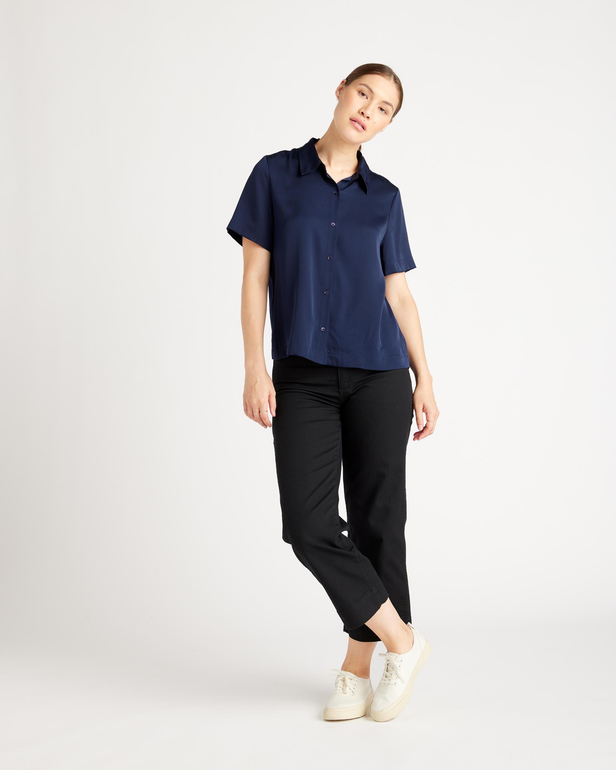 Quince | Women's 100% Washable Silk Stretch Short Sleeve Blouse Product Image