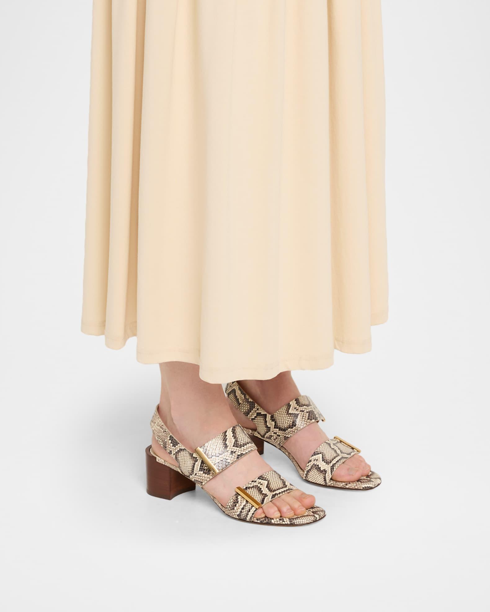 Snake-Printed Leather Block-Heel Sandals  Product Image