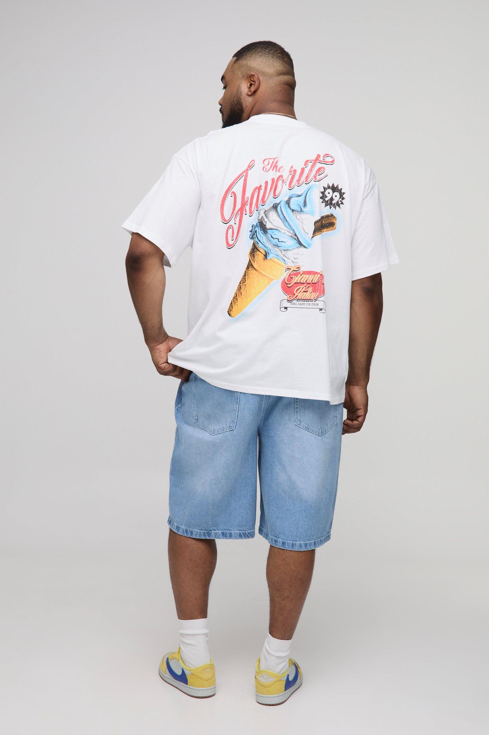 Plus Oversized Ice Cream Printed T-Shirt | boohooMAN USA Product Image