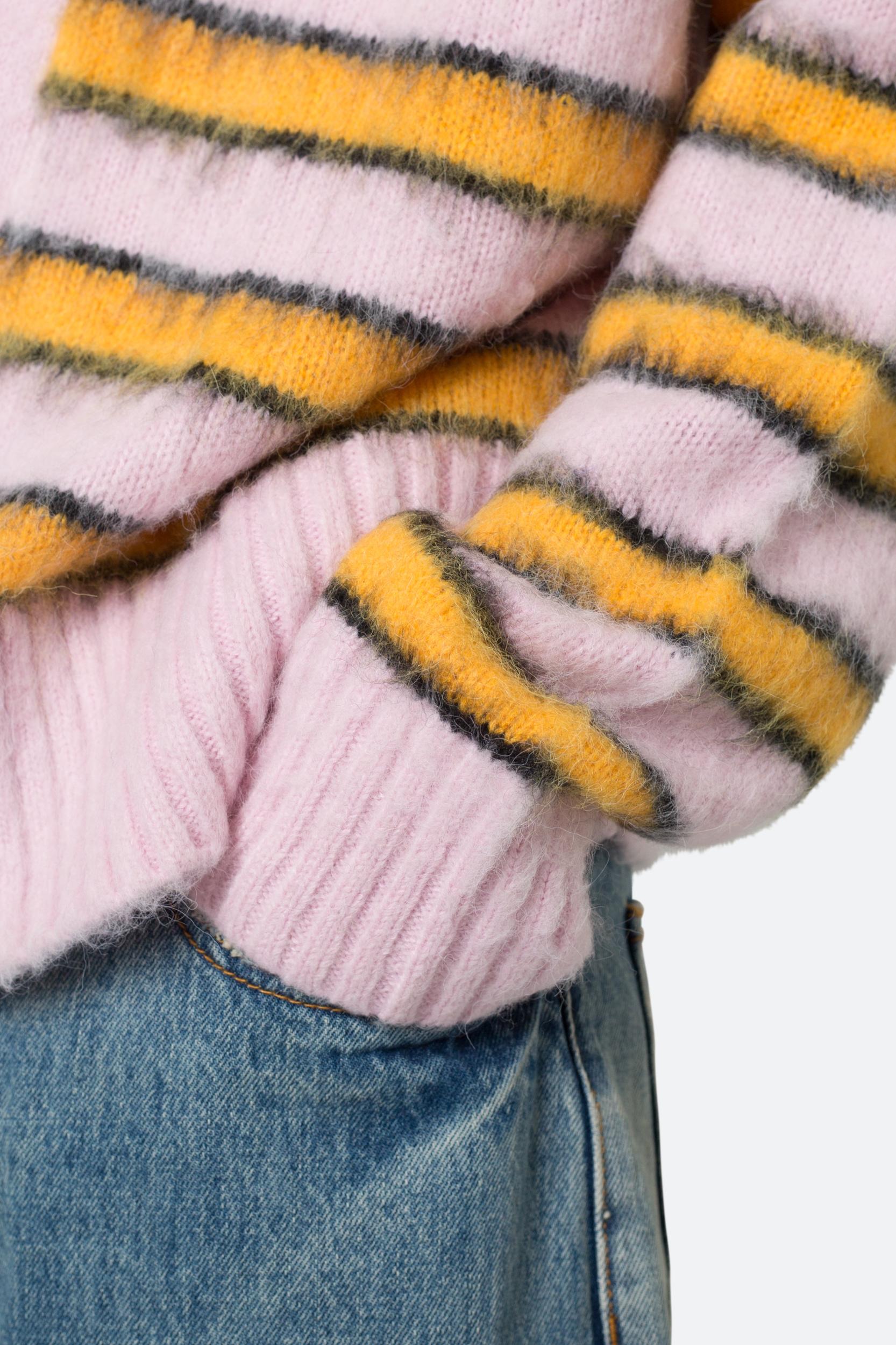 Striped Mohair Cardigan Sweater - Pink Product Image
