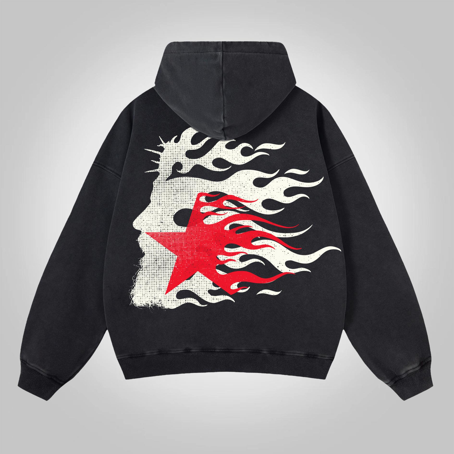 Men's Oversized Relaxed Graphic Vintage Washed Zip-Up Hoodie Product Image