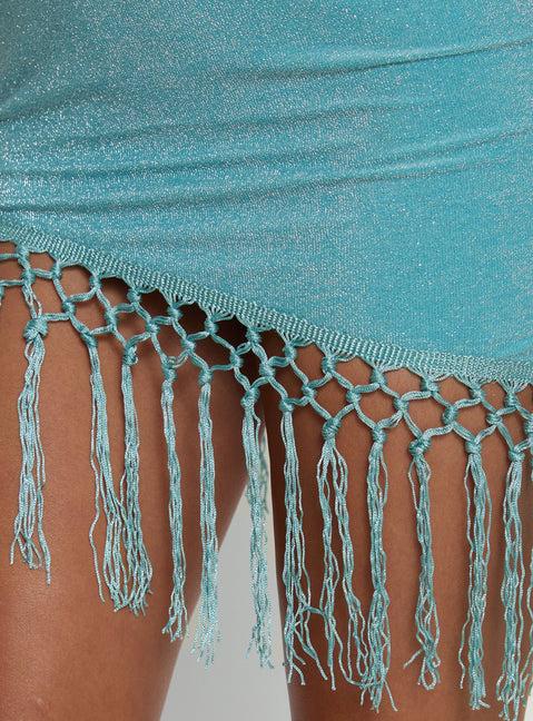 Keyana Strapless Tassel Mini Dress Blue Shimmer Product Image
