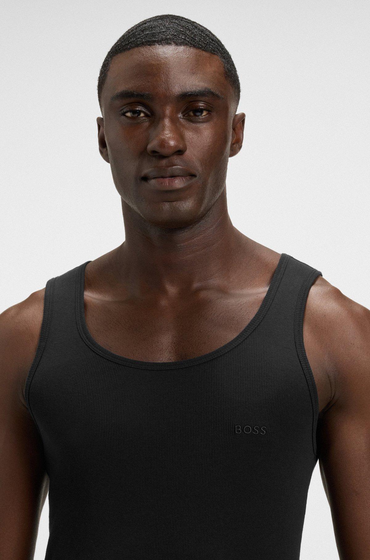 BOSS - Three-pack of cotton tank tops with embroidered logos - Black Product Image