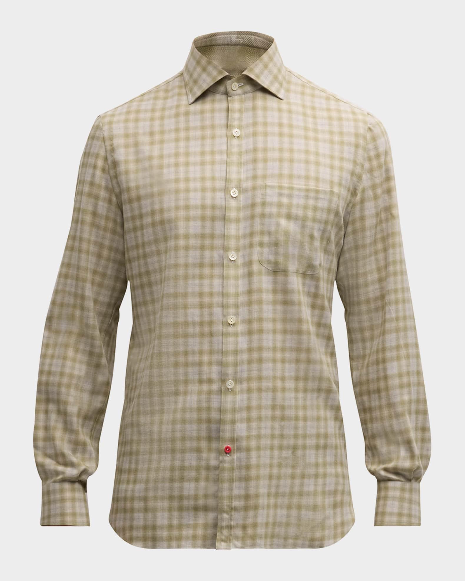 Men's Cotton-Cashmere Plaid Casual Button-Down Shirt Product Image