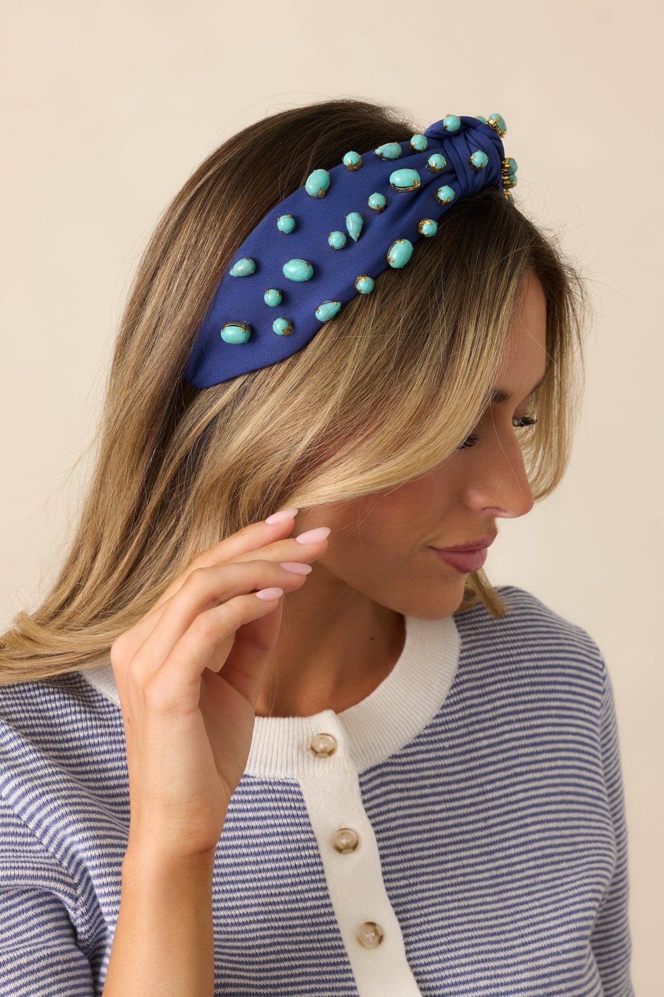 Keep It Sweet Royal Blue Knotted Headband Product Image