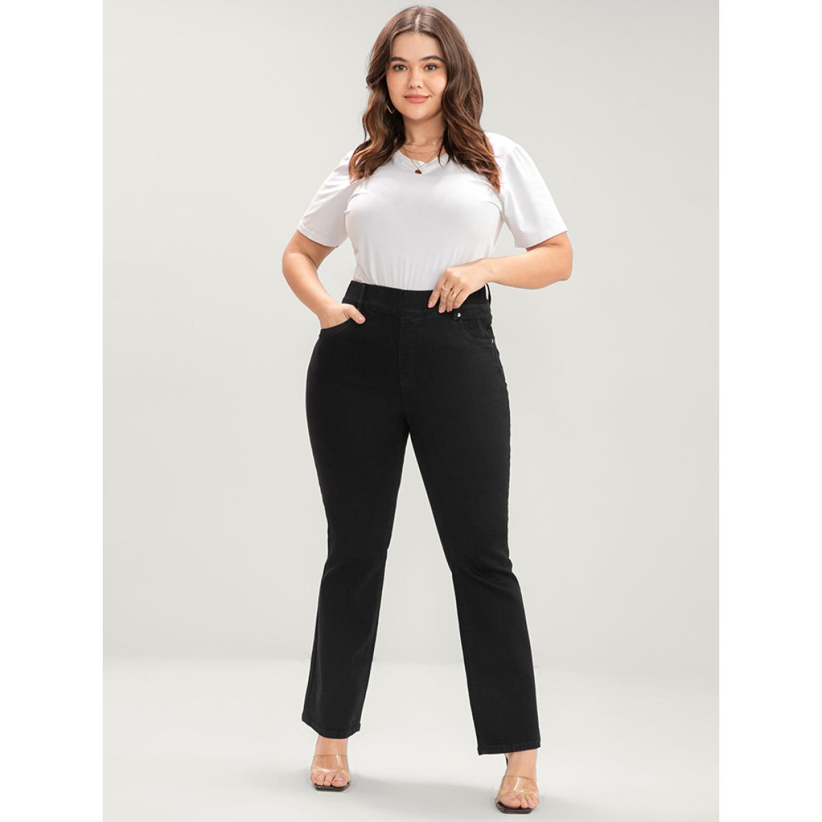 Plus Size Bootcut Slightly Stretchy High Rise Black Wash Pocket Full Jeans Women Black Casual Plain Plain Low stretch Pocket Jeans BloomChic 16/1X Product Image