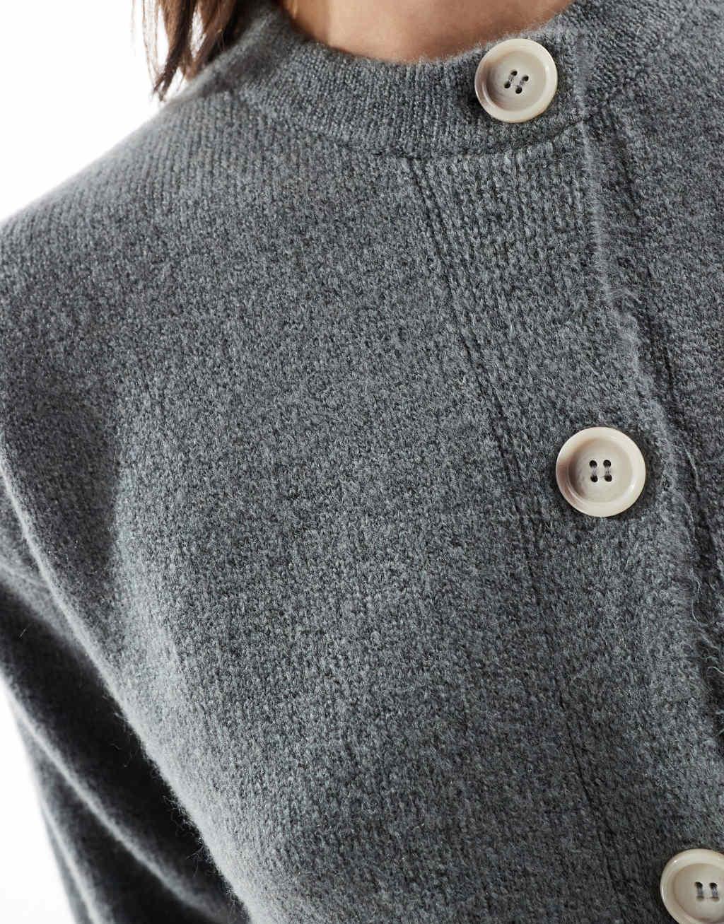 Miss Selfridge seam detail crew neck boxy cardigan in gray Product Image