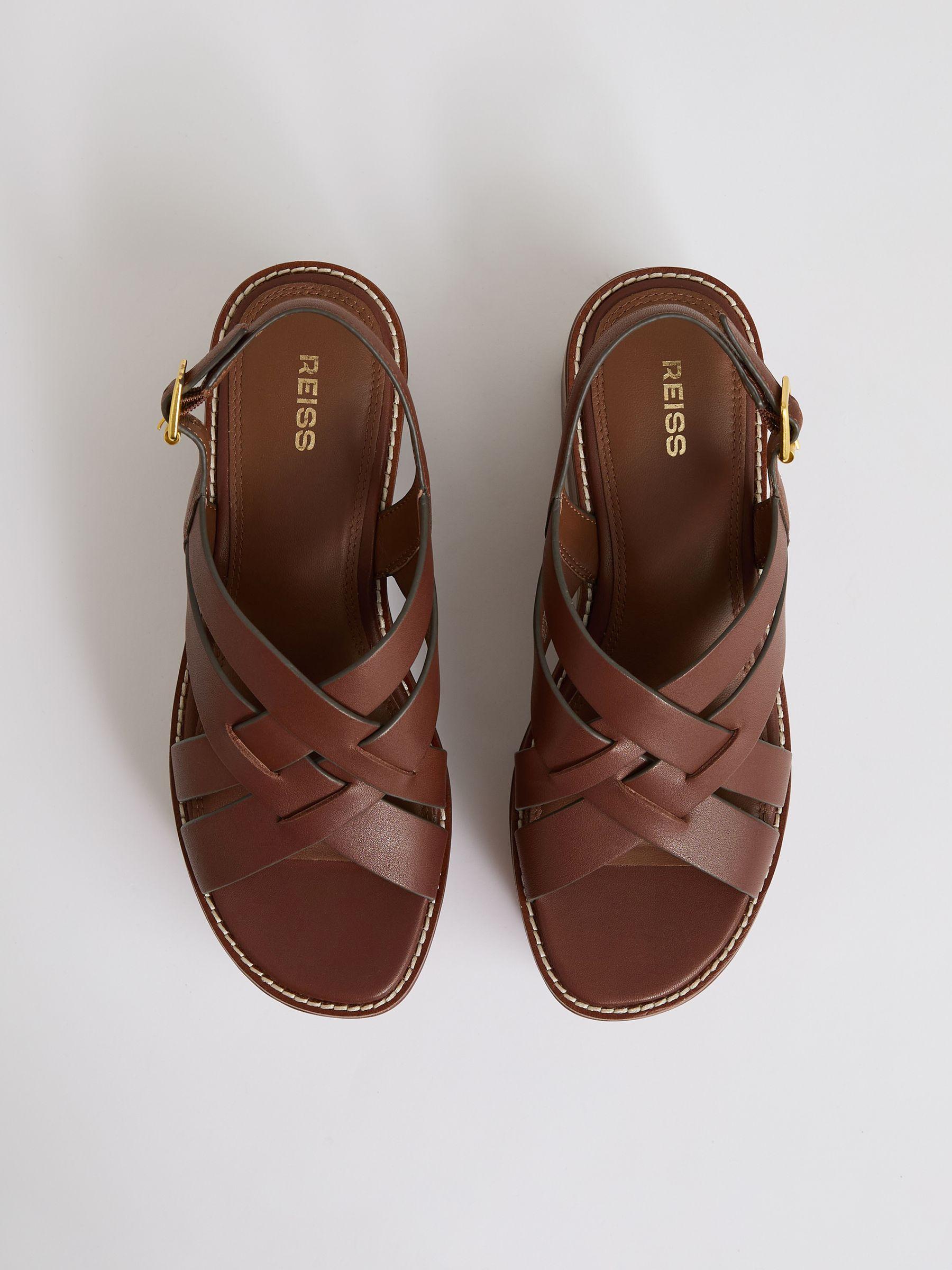 Leather Wedge Platform Sandals in Tan Product Image