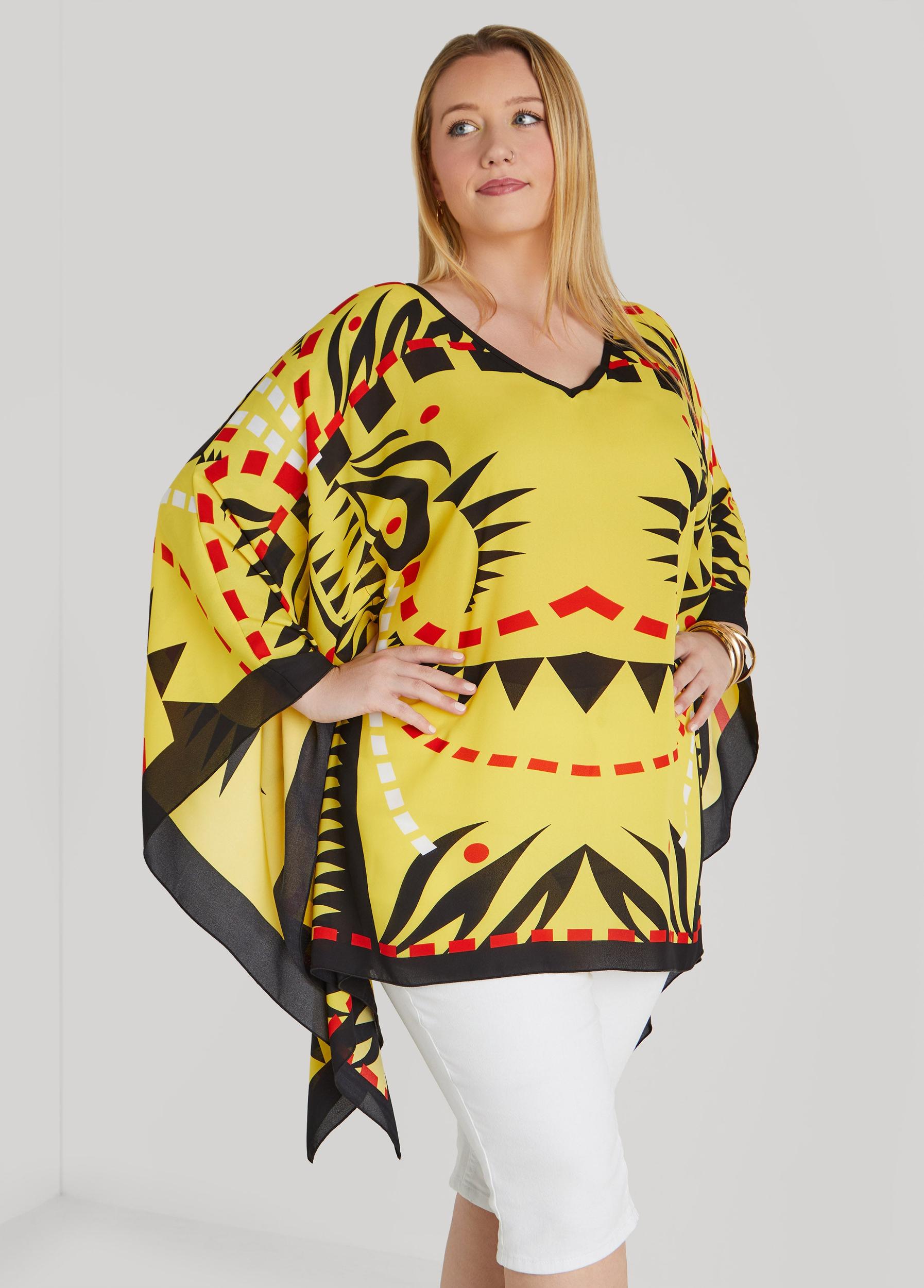 Printed V Neck Poncho Product Image