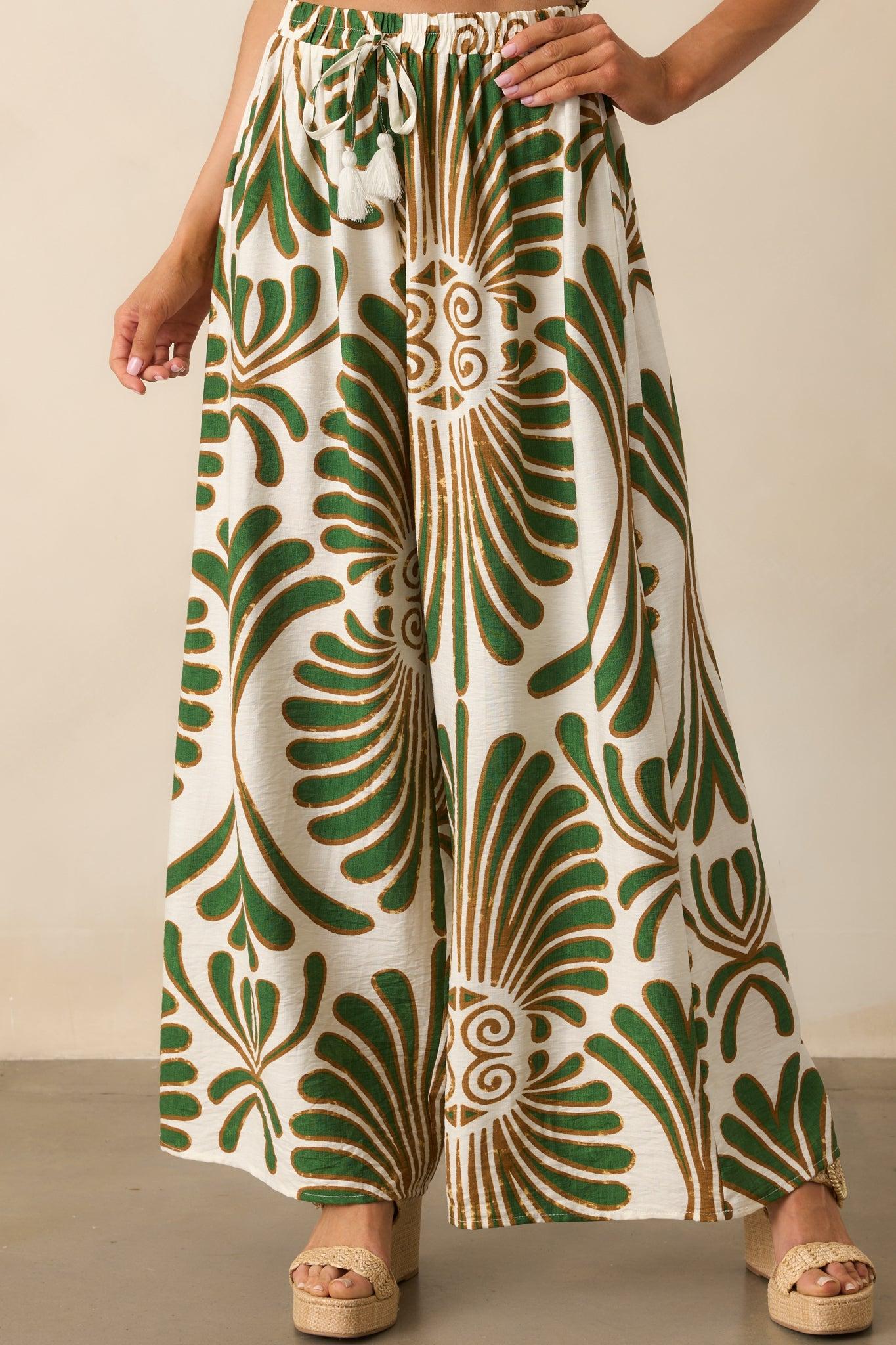 Endless Days Green Abstract Print Wide Leg Drawstring Pants Product Image