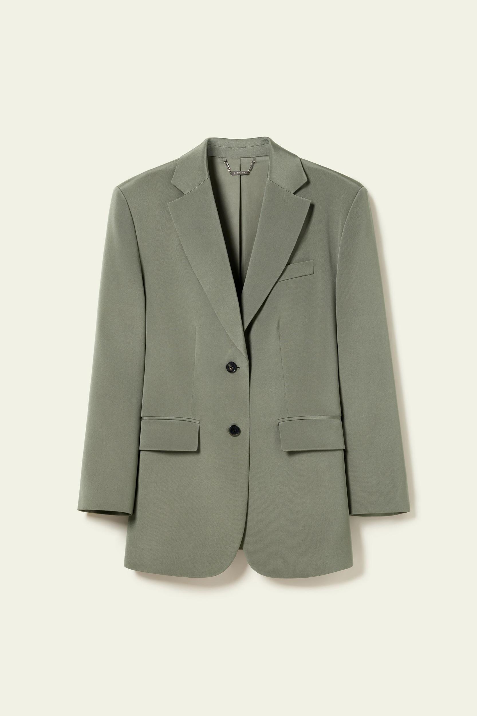 Oversized Padded-Shoulder Silk Blazer Product Image