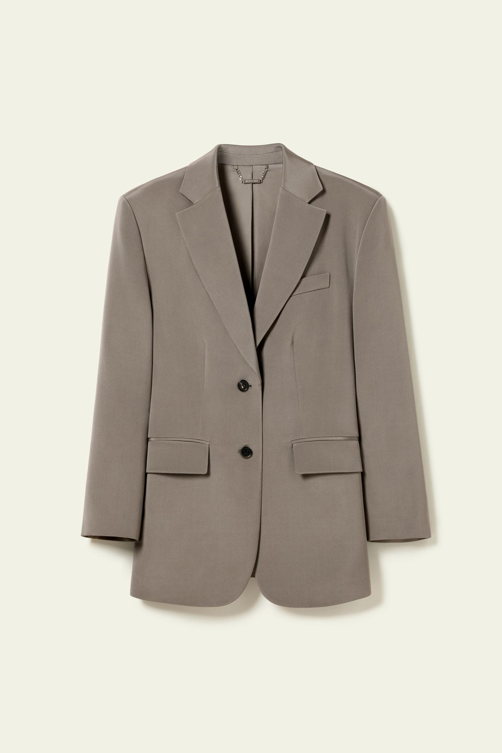 Oversized Padded-Shoulder Silk Blazer Product Image