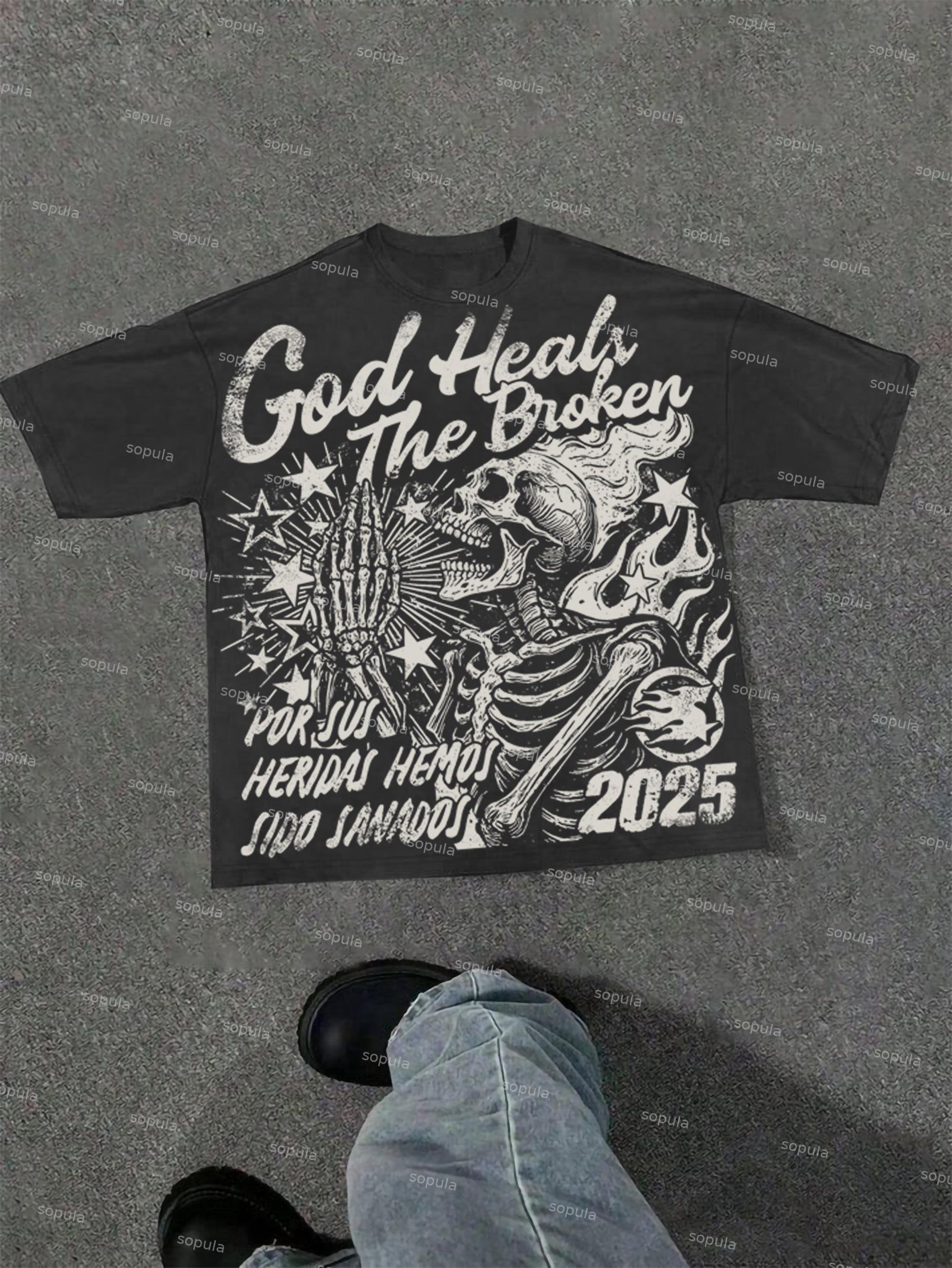 God Heals The Broken Vintage Graphic Casual Cotton T-shirt Product Image