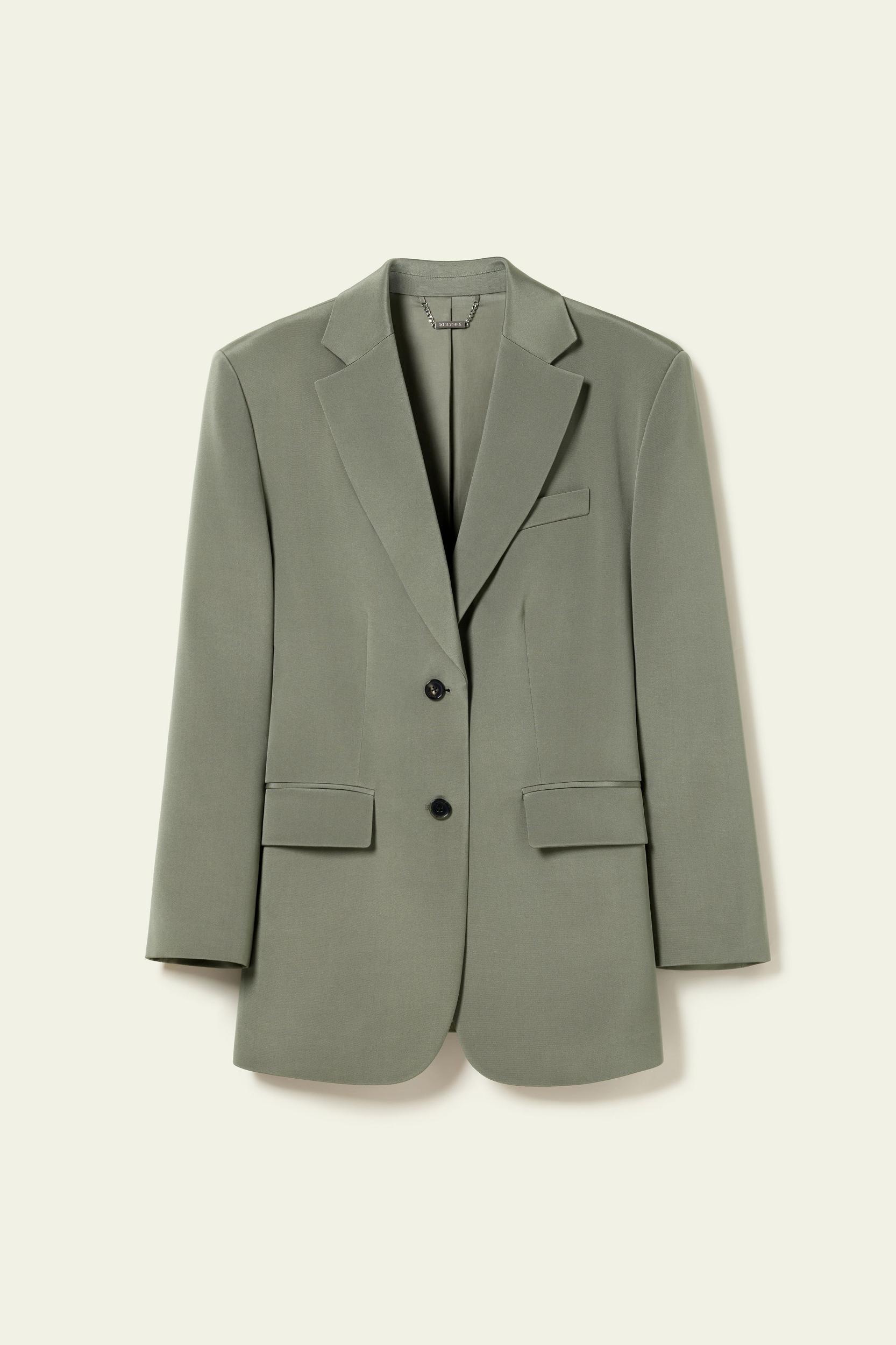Oversized Padded-Shoulder Silk Blazer Product Image