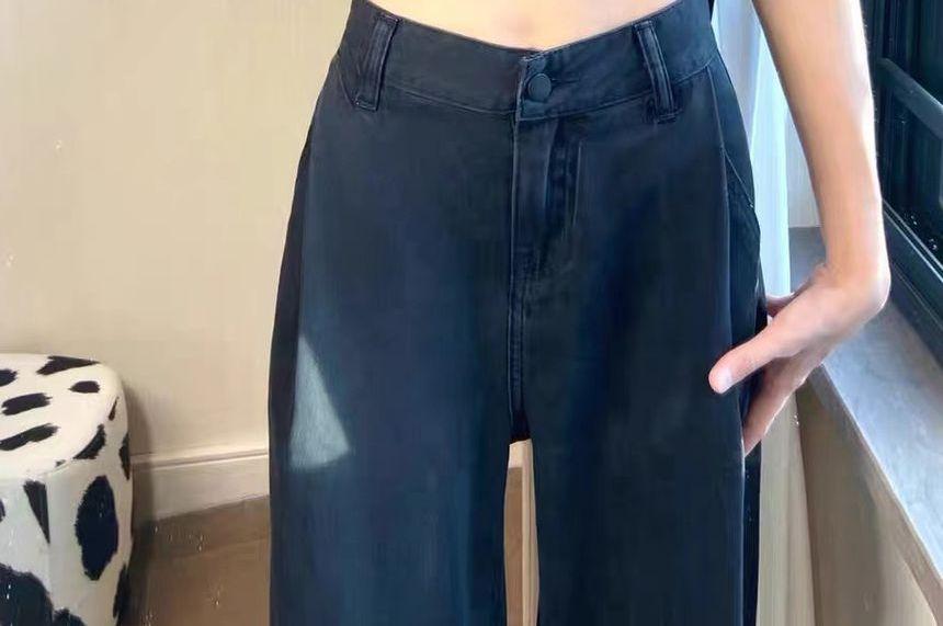 High Rise Plain Straight Leg Jeans Product Image