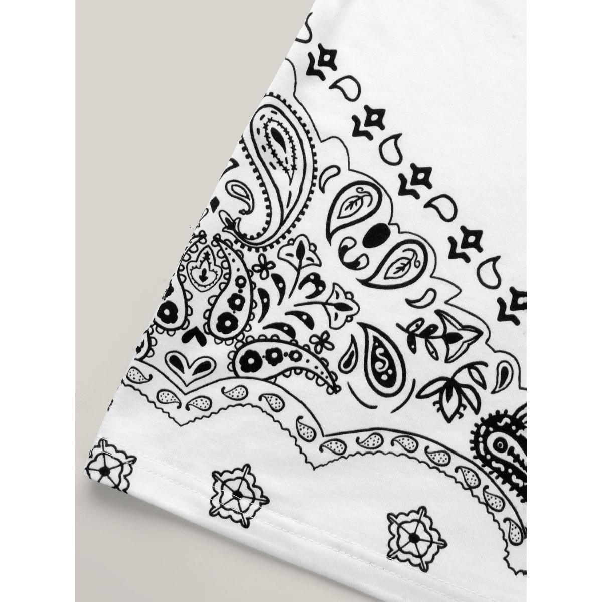 Plus Size Boho Print Plain Crewneck T-Shirt Ivory Women Leisure Non Round Neck Casual T-shirts BloomChic 28/5X Product Image