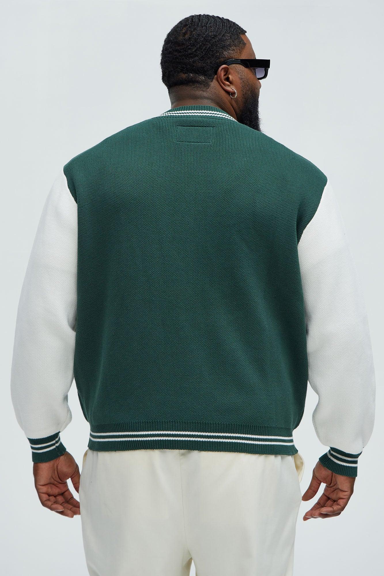 Caspian Knitted Varsity Jacket - Green/combo Product Image