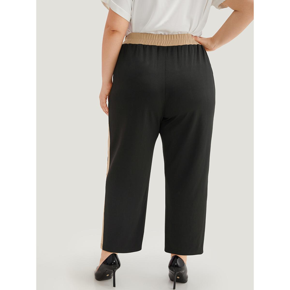 Plus Size Two Tone Elastic Waist Pocket Pants Women Black Office High Rise Office Pants BloomChic 30/6X Product Image
