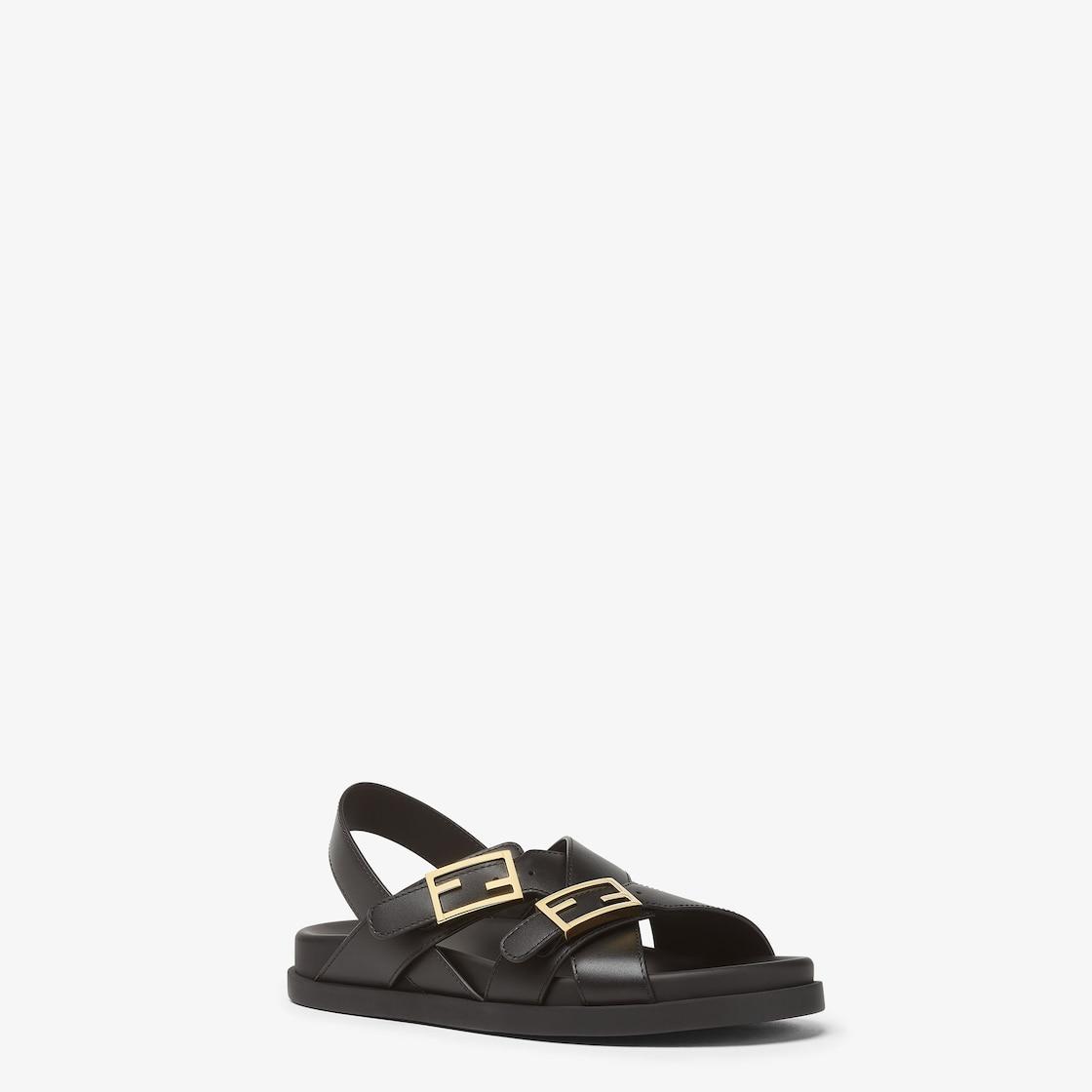 Fendi FeelBlack leather slides Product Image