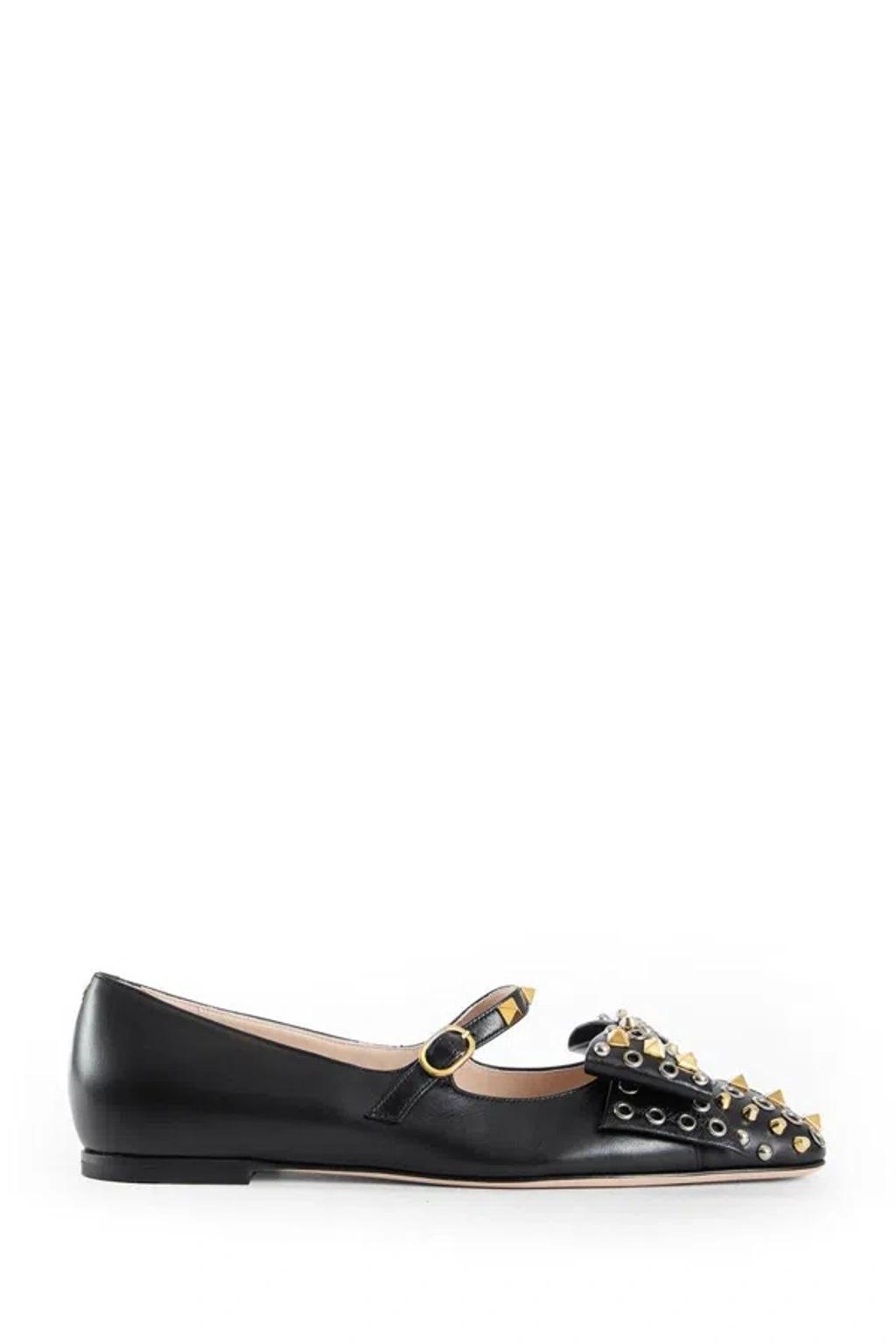 VALENTINO GARAVANI Mary-jane Bowow Ballerina In Kidskin With Studs Woman Black 35 In Multi Product Image