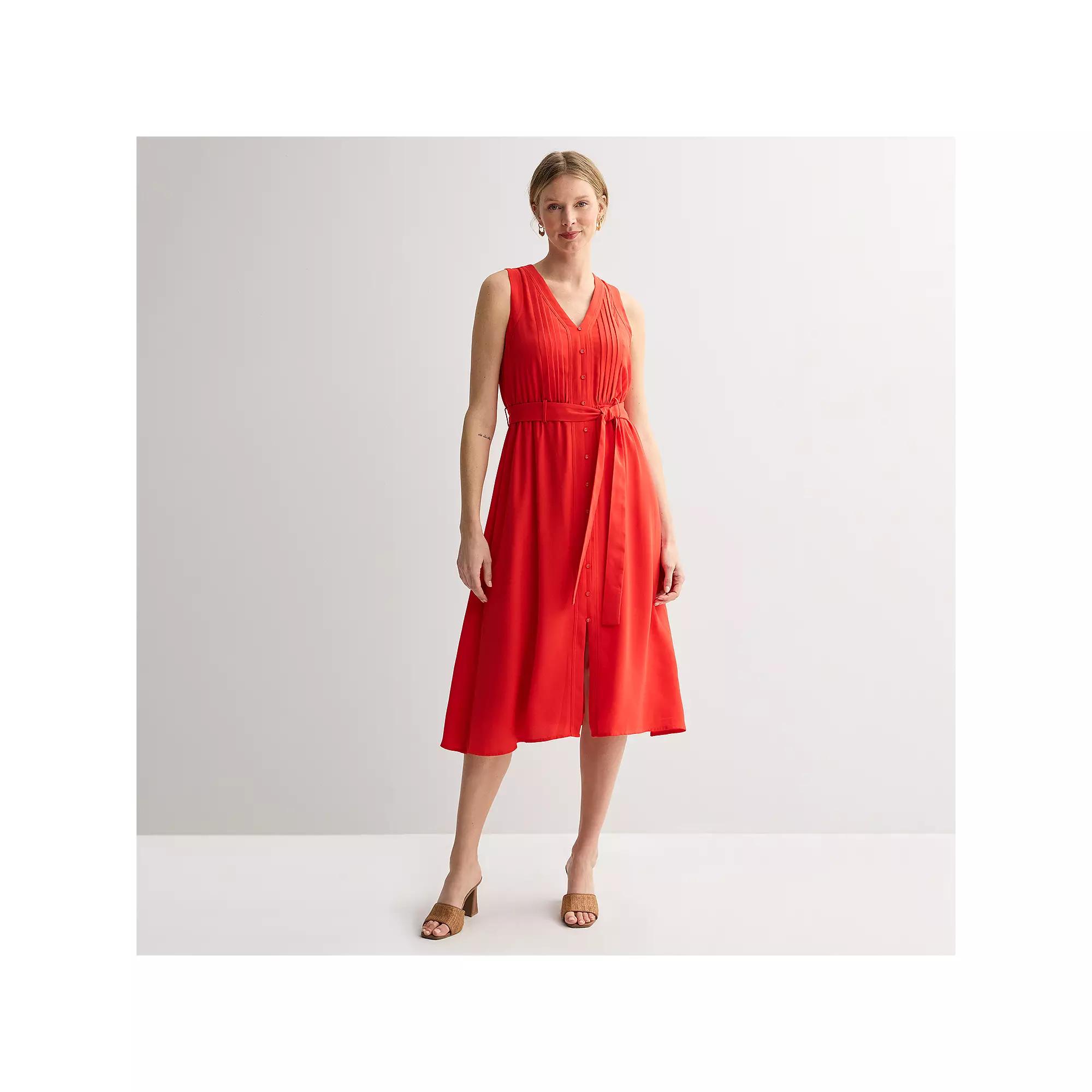 Women's Nine West Pintuck Crepe Sleeveless Midi Dress, Size: XXL, Raleigh Red Product Image