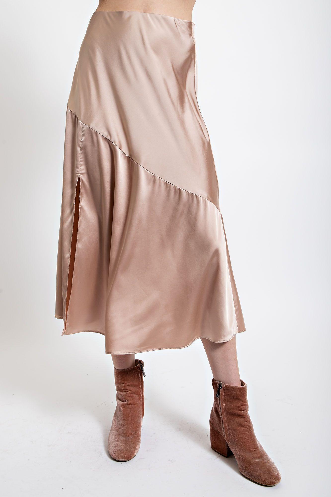 Satin Bias Cut Midi Skirt Product Image