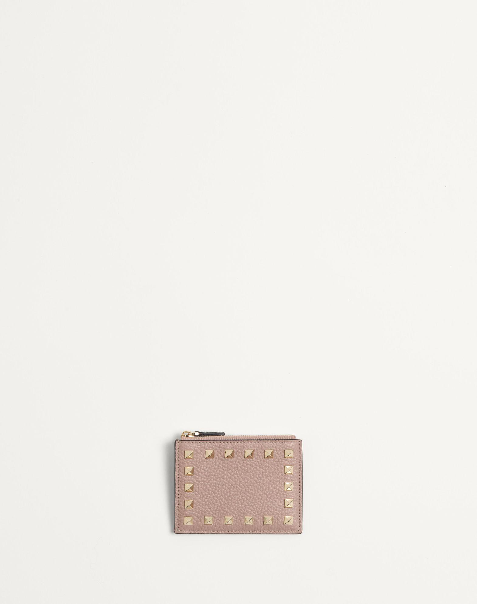 Rockstud Grainy Calfskin Cardholder With Zipper Product Image