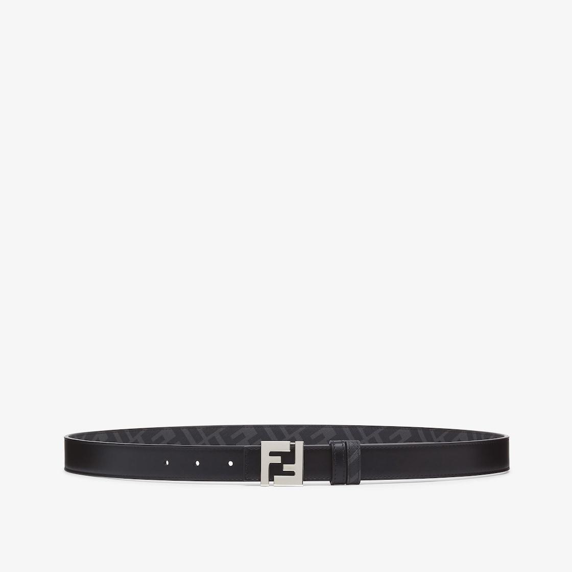 Squared FF beltBlack leather and black FF canvas reversible belt Product Image