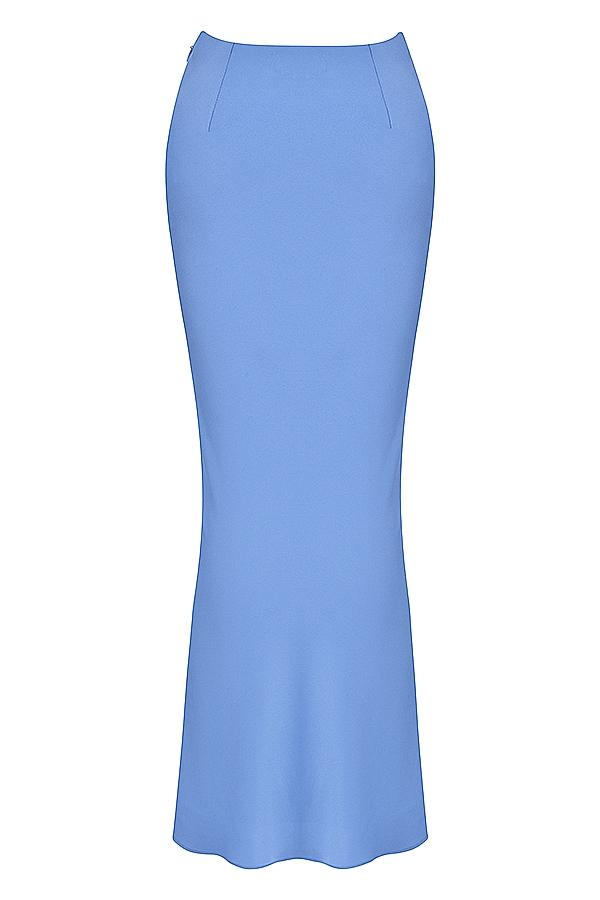 Clara  blue satin bias cut midi skirt Product Image