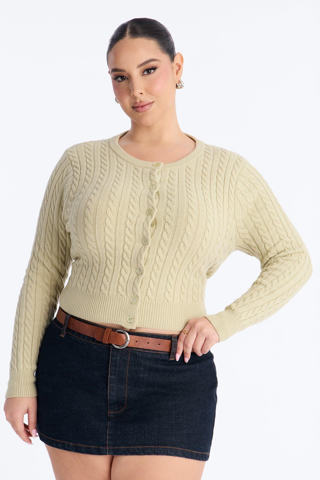 Elowen Cable Knit Cardigan - Sage Female Product Image