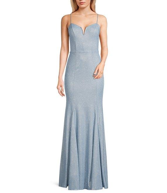 Midnight Doll Fairy Dust Pattern V-Neck Spaghetti Strap Lace Up Back Godet Dress Product Image